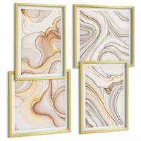 BILDER SET 4er Set - 50x50 cm & 40x60 cm Goldrahmen - Lineare abstrakte Motive - Goldfarben, Kunststoff (50/50cm) - TULUP