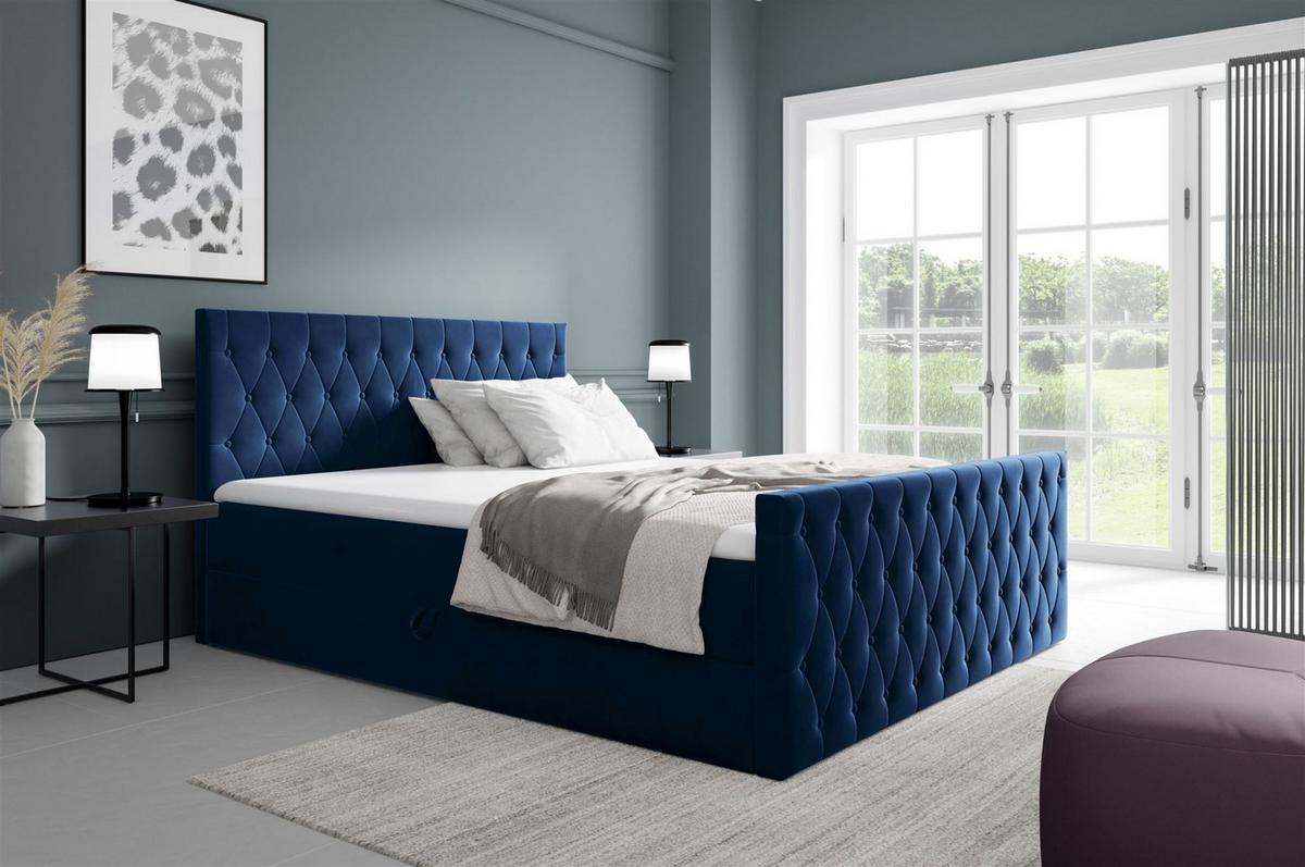 BOXBETT Asher Premium - Blau, Holzwerkstoff/Textil (180/200cm) - Fun Möbel