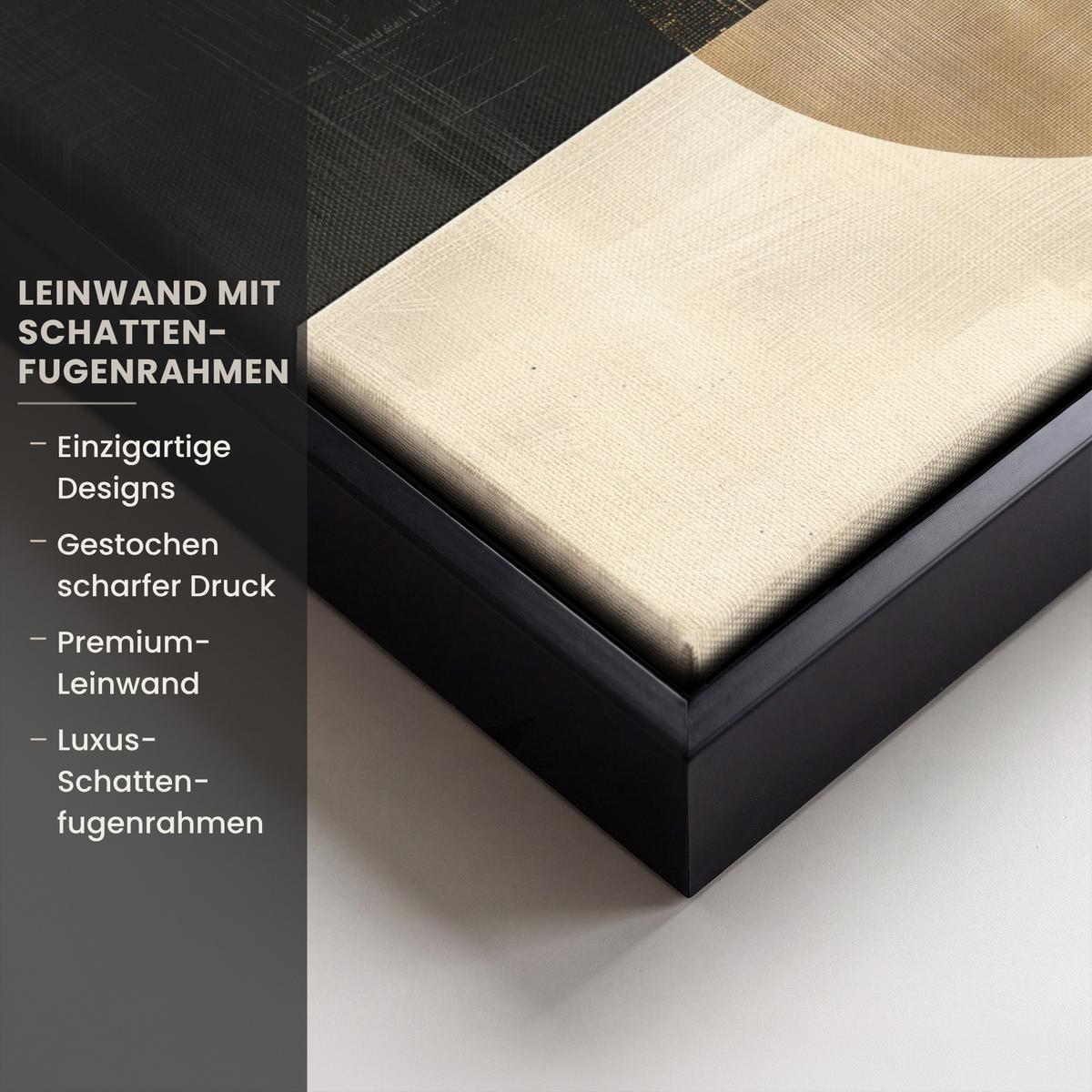 LEINWAND Bilder mit Rahmen - Abstrakt - Geometrische Formen - Schwarz - Gold - 40x30 - Ecru, Textil (40/30cm) - MuchoWow