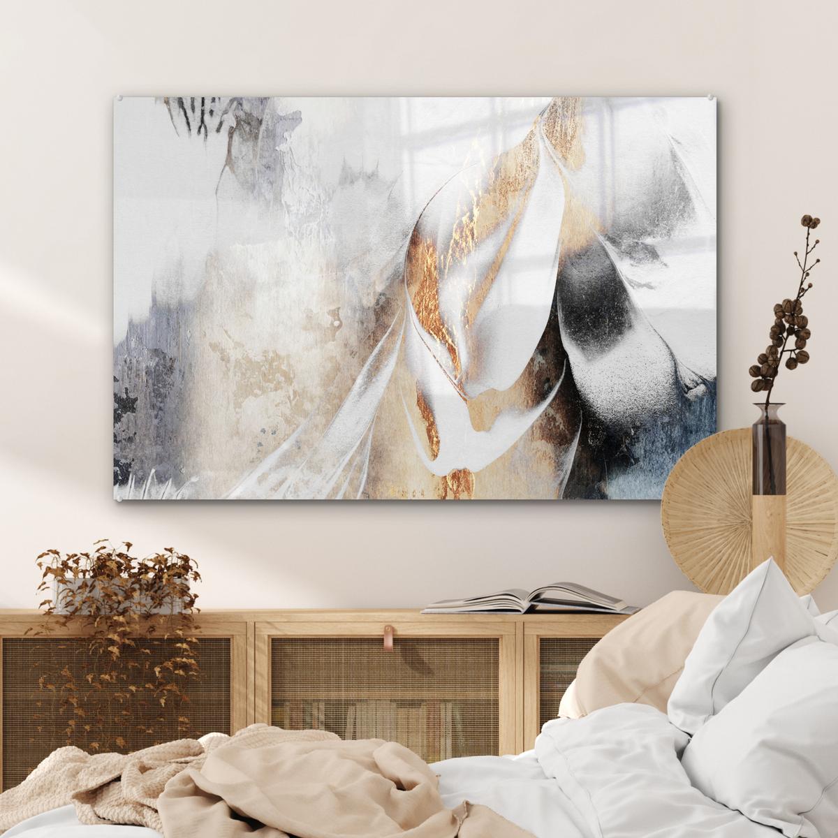 ACRYLGLASBILD Luxus - Abstrakt - Gold - Weiß Room Decor 90x60 cm - Goldfarben, Glas (90/60cm) - MuchoWow