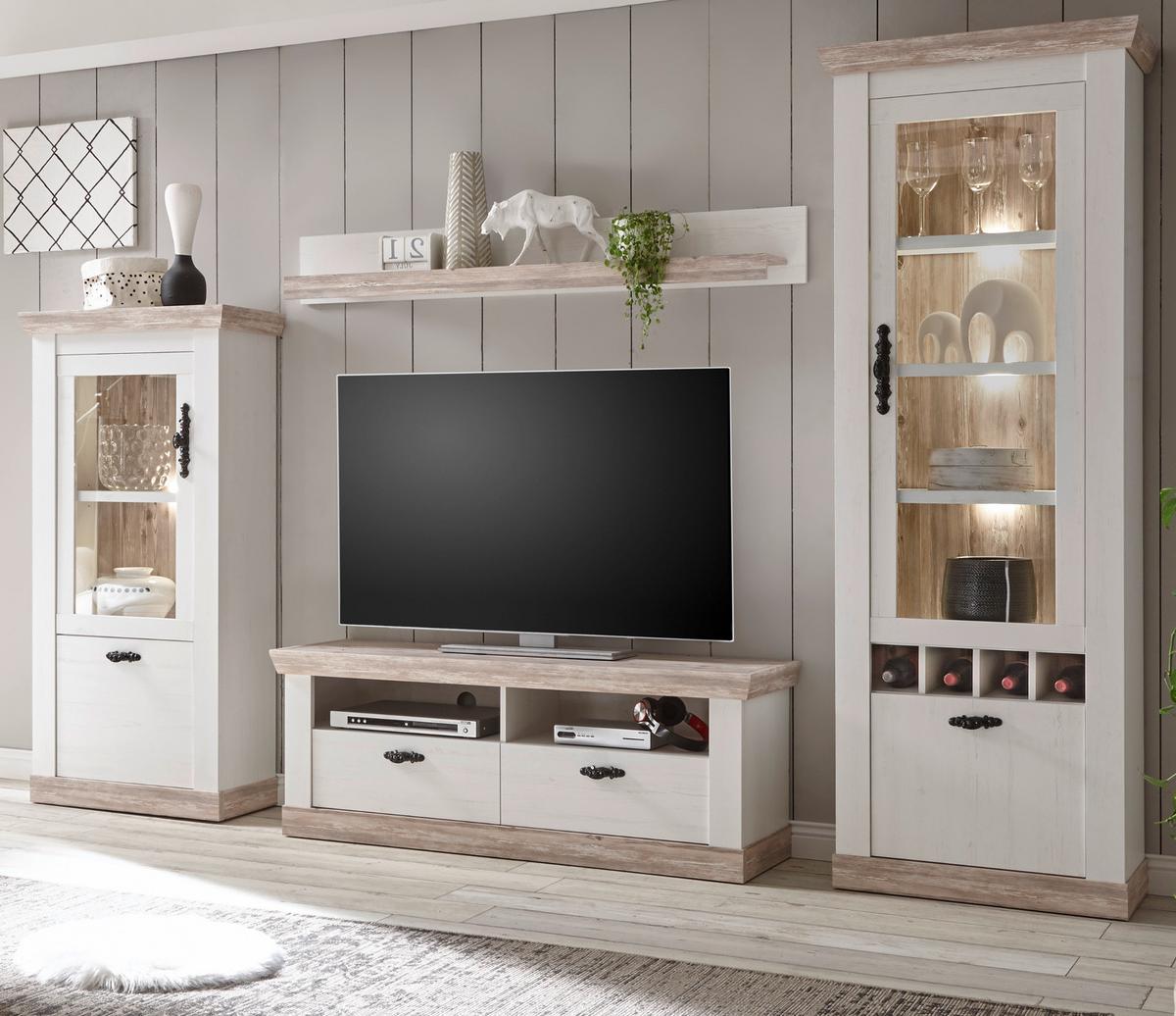 WANDBOARD Pinie weiß, Oslo Pinie Landhaus, Wandregal, 150 x 20 cm - Weiß/Pinienfarben, Holzwerkstoff (150/20/20cm) - Furn.Design