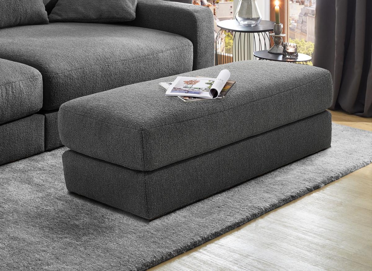 POLSTERHOCKER Federkern B124/T60/H40 cm Flachgewebe-Bezug Dunkelgrau / 15254 - Dunkelgrau/Schwarz, Kunststoff/Textil (124/40/60cm) - luma-home