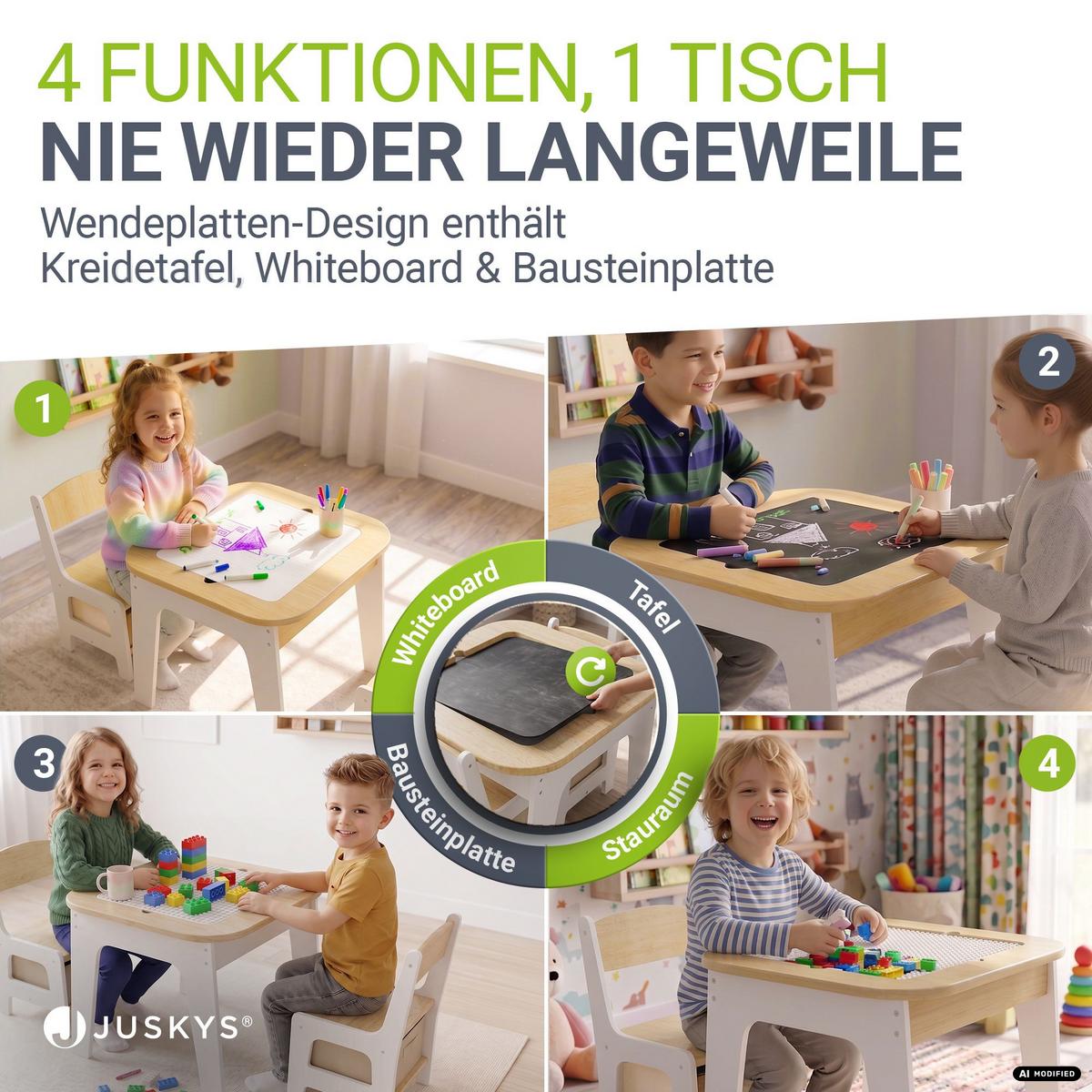 KINDERSITZGRUPPE Milou natur - Naturfarben, Holz (60/50/60cm) - Juskys