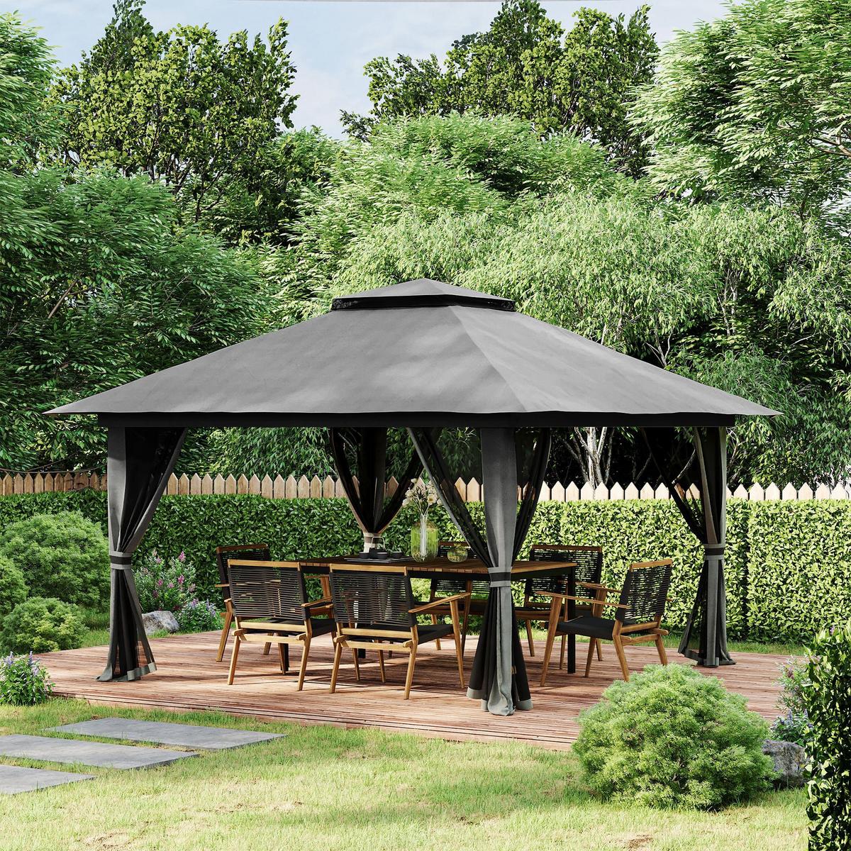 FALTPAVILLON Oxford-Polyester Dunkelgrau - Dunkelgrau, Kunststoff (392/283/392cm) - Outsunny