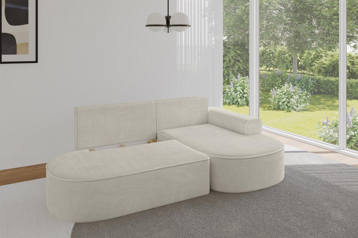 ECKSOFA mit Schlaffunktion und Bettkasten Ottomane Rechts MARI-L1-S - 283x167x73 cm Beige Cord - Schwarz/Cappuccino, Holzwerkstoff/Kunststoff (167/283cm) - ALTDECOR