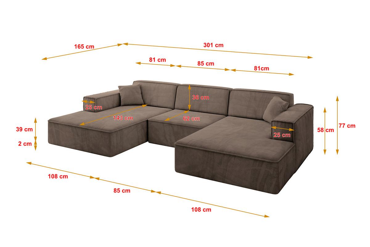 WOHNLANDSCHAFT IREA-U1-v4 - 301x165x77 cm Braun - Braun, Holzwerkstoff/Textil (301/77/165cm) - ALTDECOR