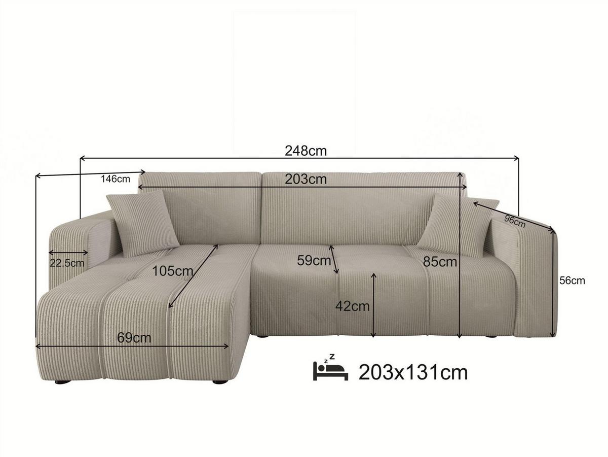 ECKSOFA Dagny Mit Schlaffunktion - Blau, Holzwerkstoff/Textil (248/146cm) - Fun Möbel