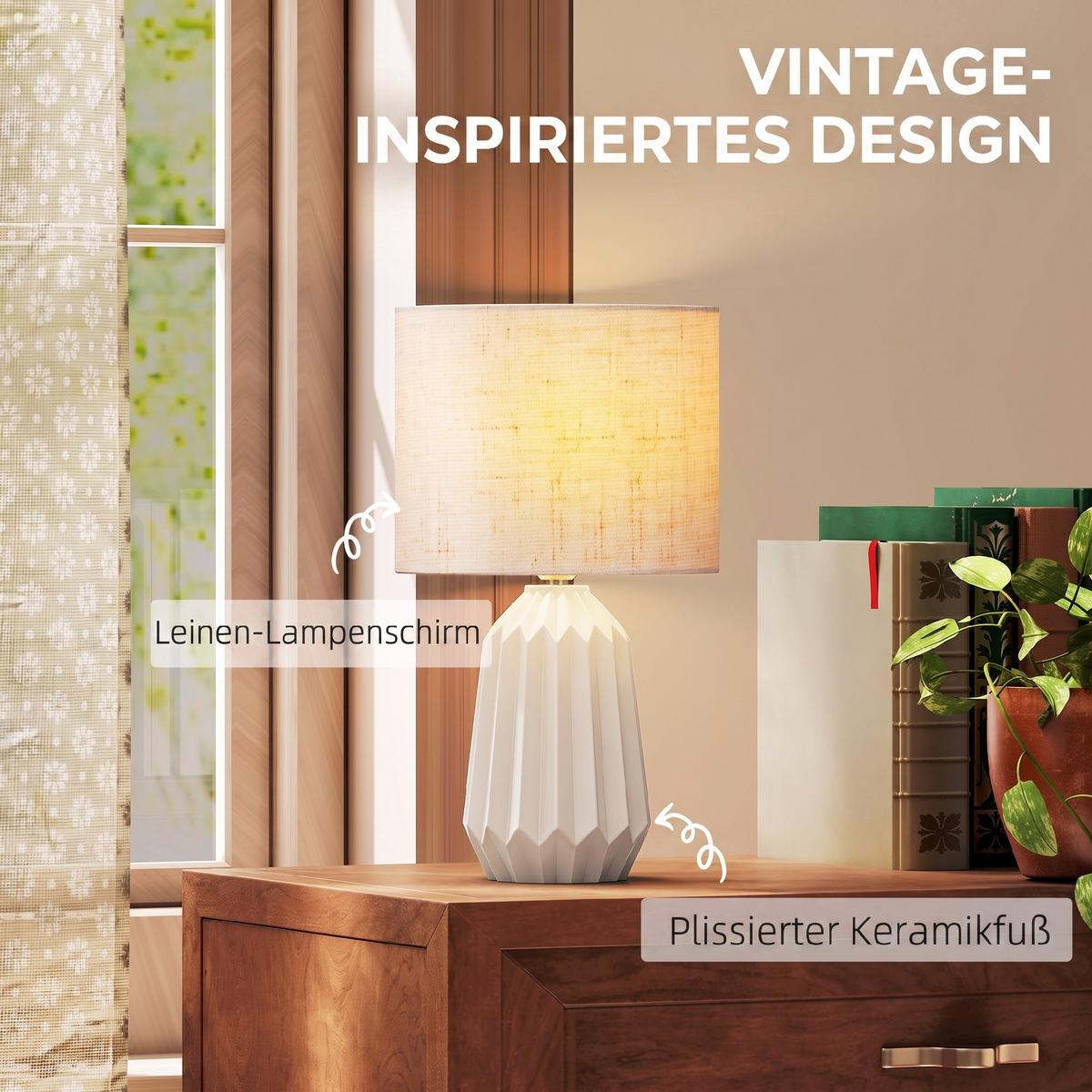 TISCHLAMPE Keramik Leinen Beige - Beige, Keramik (22/22/39cm) - HOMCOM