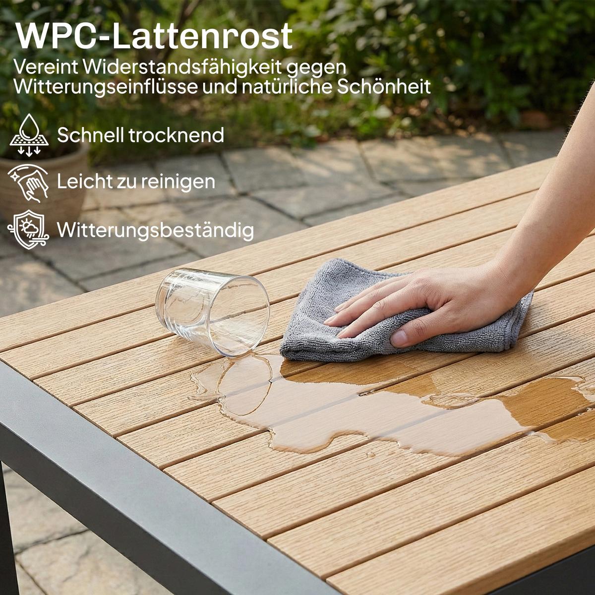 GARTENMÖBEL-SET 4er Set Aluminium WPC Beige - Beige/Teakfarben, Textil/Metall - Outsunny