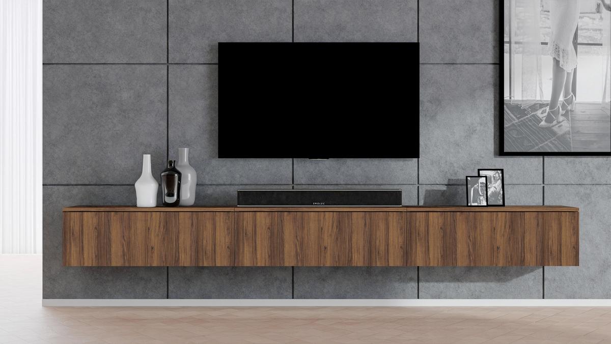 LOWBOARD Loriano 3x100 Nussbaum Warmia 300/34/32 cm – Hängendes TV Board - Nussbaumfarben, Holzwerkstoff (300/34/32cm) - AX Living