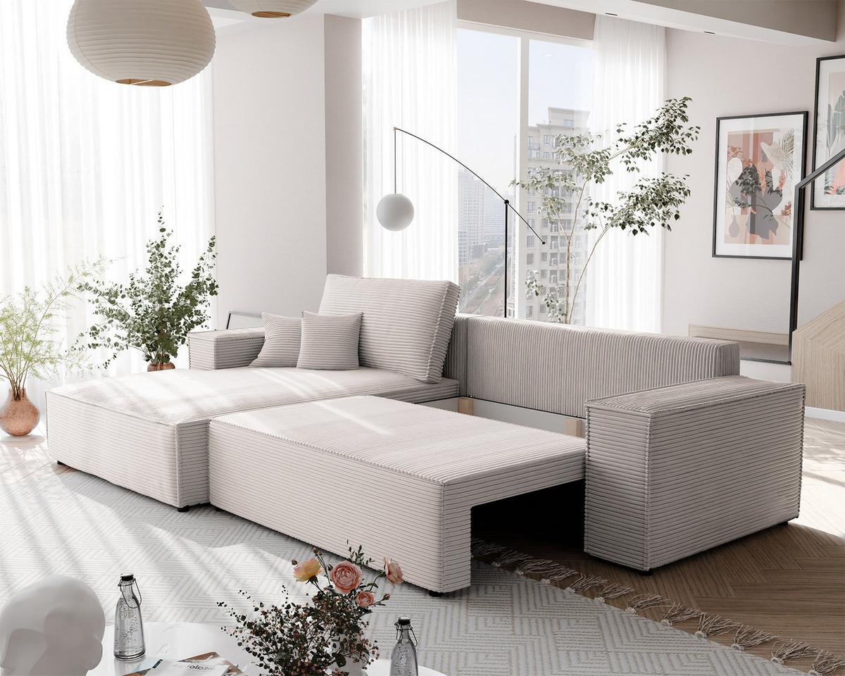 ECKSOFA NOVA Links mit Schlaffunktion und Bettkasten Creme - Creme, Kunststoff/Textil (294/185cm) - Idohome