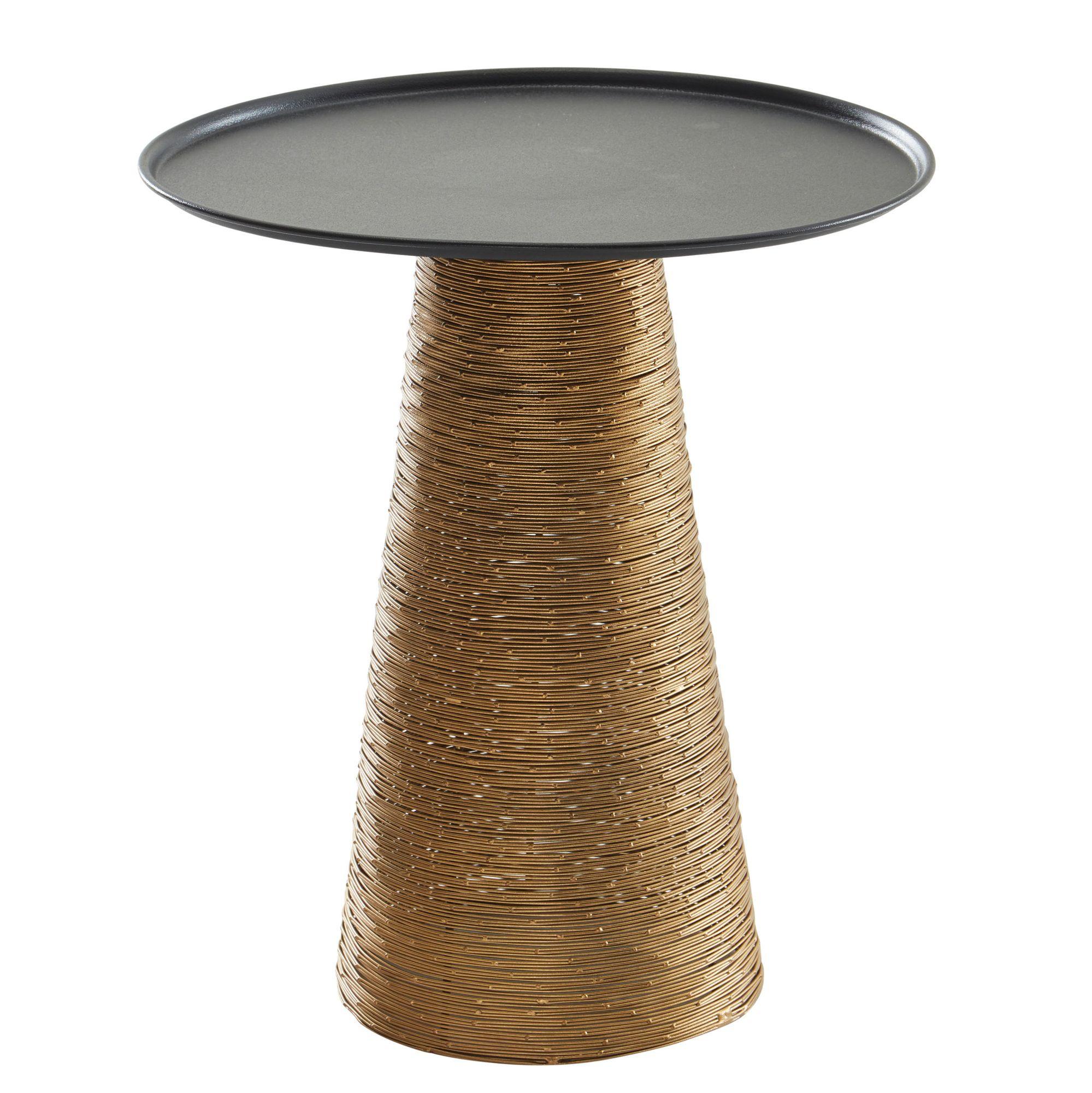 BEISTELLTISCH – Rund Aluminium Schwarz Gold Muster handgefertigt 40x40 cm - Goldfarben, Metall (40/40/45cm) - KADIMA DESIGN