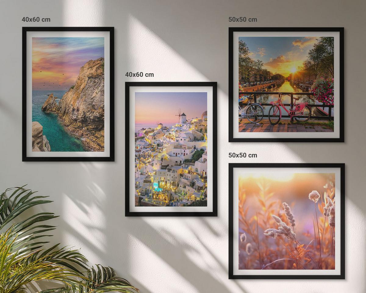 BILDER SET 4er Set - 50x50 cm & 40x60 cm Schwarzer Rahmen - Sonnenuntergänge am Meer - Schwarz, Kunststoff (50/50cm) - TULUP