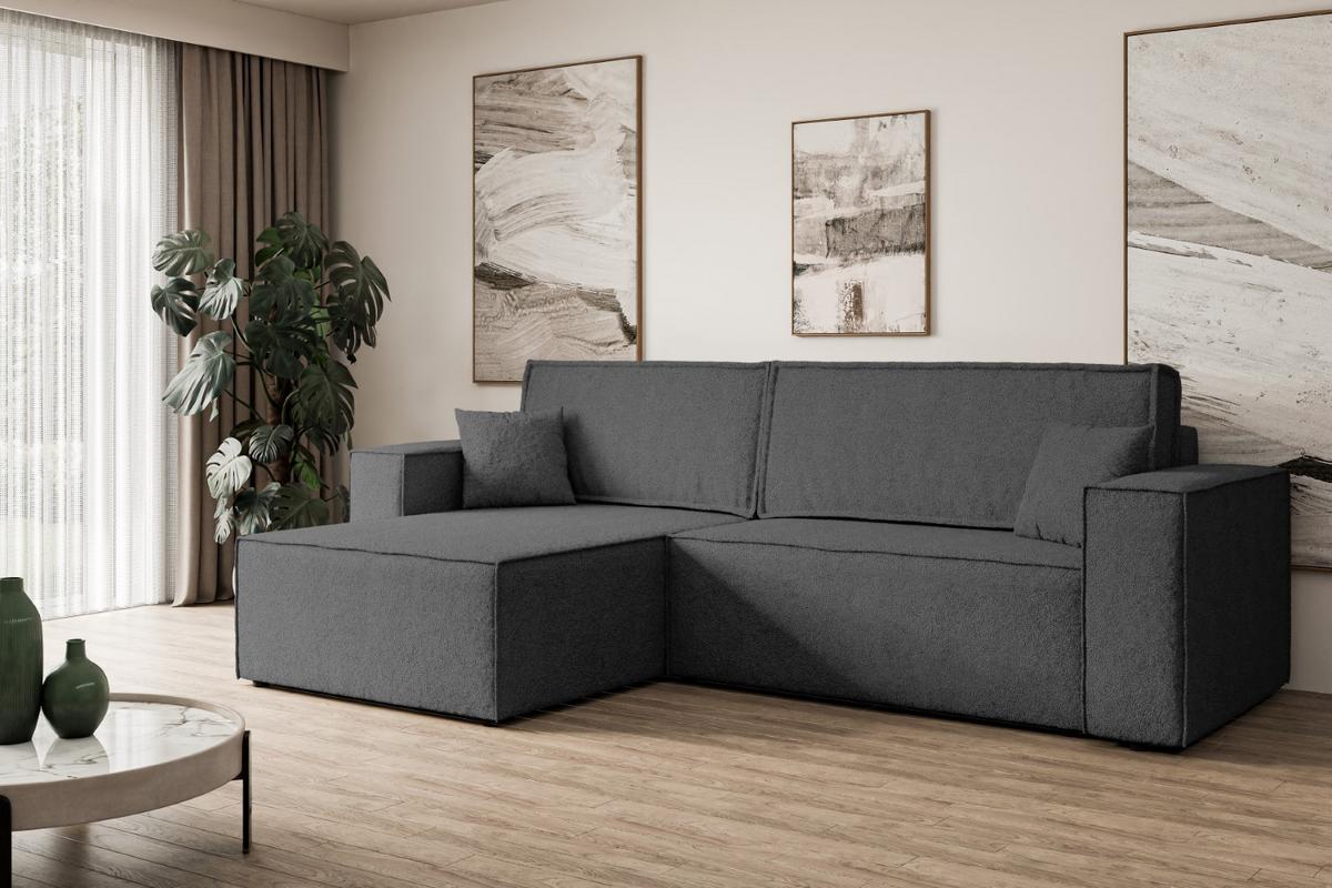 ECKSOFA mit Schlaffunktion und Bettkasten CELTIC-XL - 277x143x83 cm Grau Bouclé - Schwarz/Grau, Holzwerkstoff/Kunststoff (277/143cm) - ALTDECOR