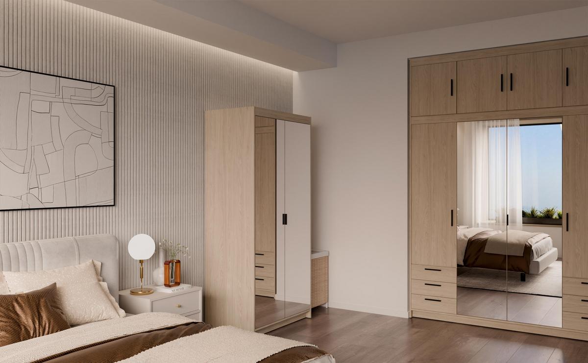 KLEIDERSCHRANK Storicos Geölte Eiche 89,7/190,5/53 cm - 2T Modern mit Spiegel - Eichefarben, Holzwerkstoff/Kunststoff (89.7/190.5/53cm) - AX Living