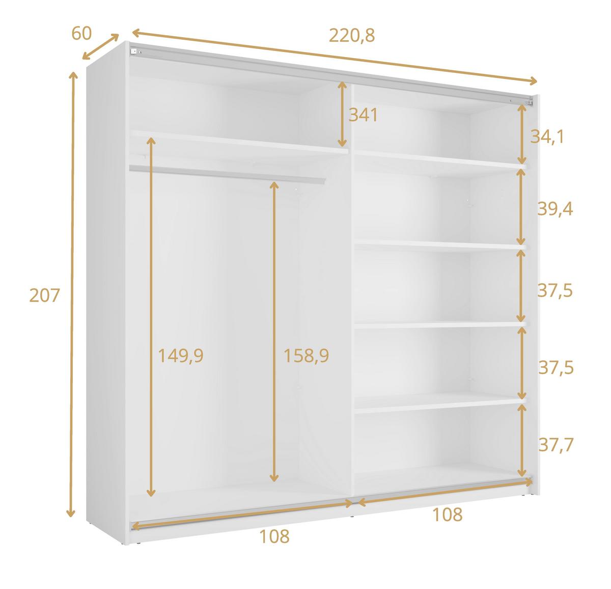 SCHWEBETÜRENSCHRANK Lunoria 221 cm Beige mit Spiegel - 221/207/60 cm - Beige, Holz/Holzwerkstoff (221/207/60cm) - AX Living