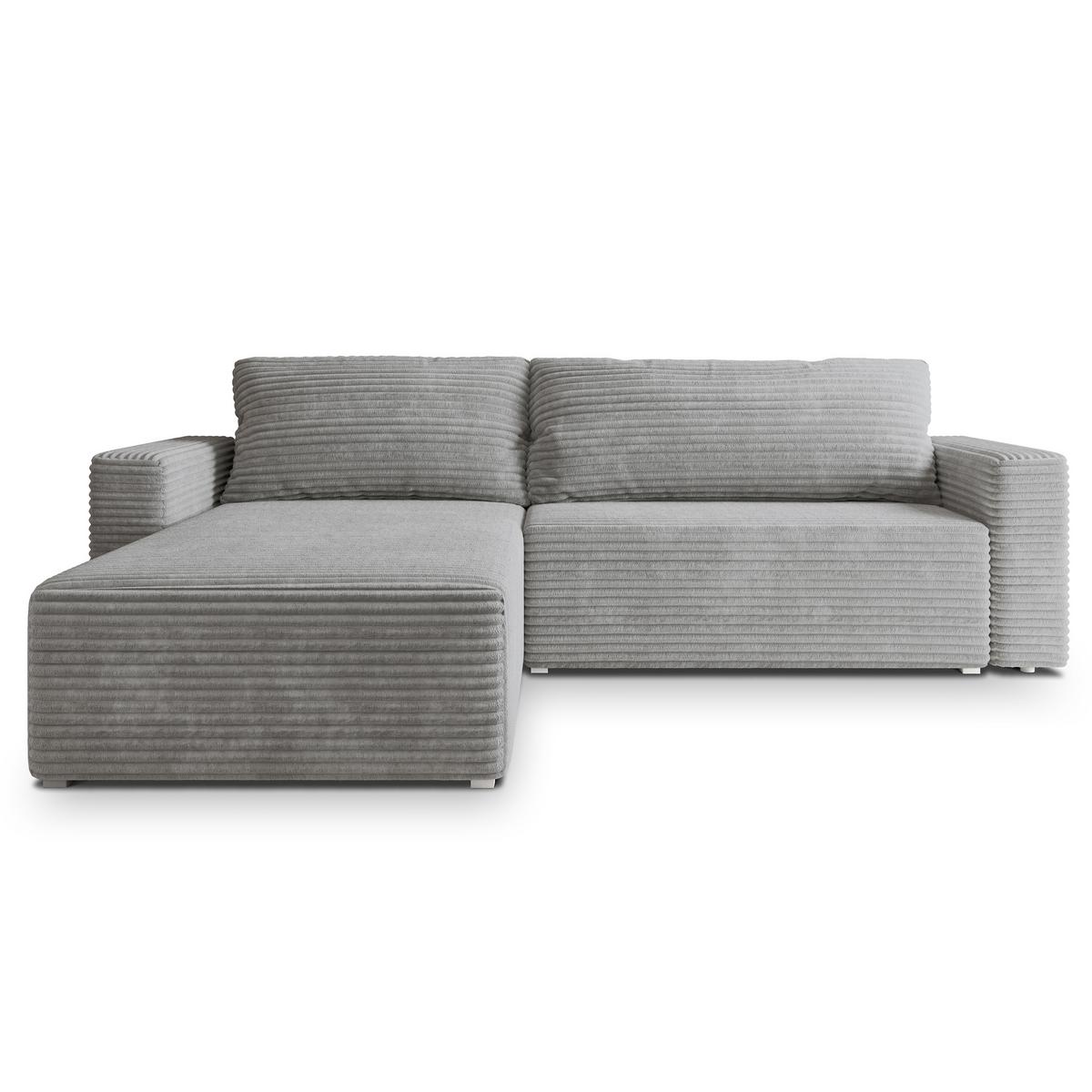 ECKSOFA CALTI T Hellgrau Kordstoff mit Schlaffunktion - Hellgrau, Holzwerkstoff/Textil (283/183cm) - MASSENO