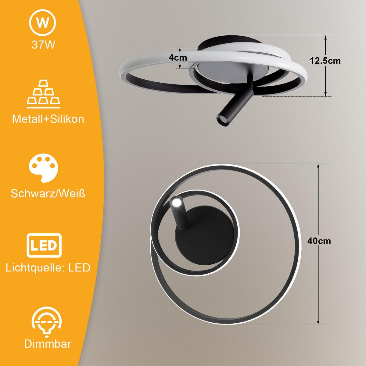 LED-DECKENLEUCHTE Drexel 40/40/12.5 cm - Schwarz, Metall (40/40/12.5cm) - ZMH