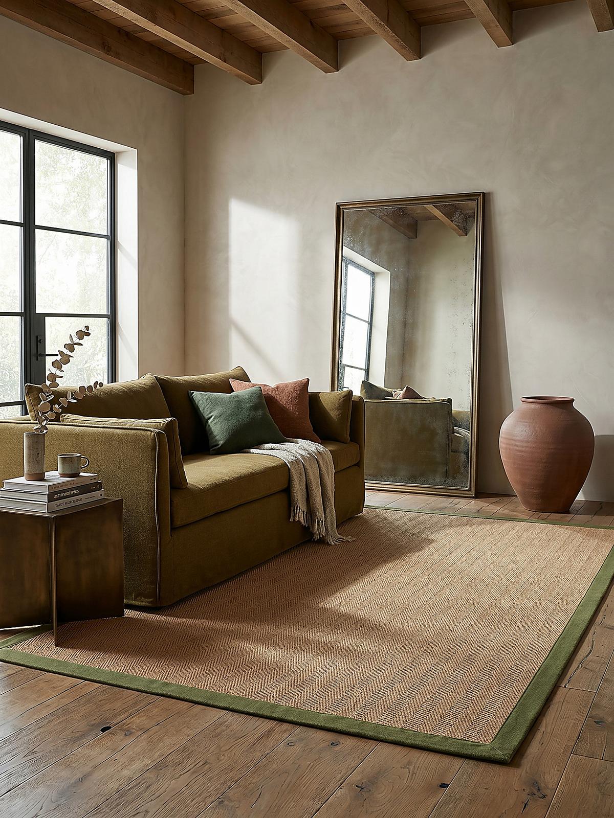 JUTETEPPICH TRENT, geometrisch, Braun-Grün, 160 x 230 cm - Naturfarben/Grün, Textil (230/160cm) - KADIMA DESIGN
