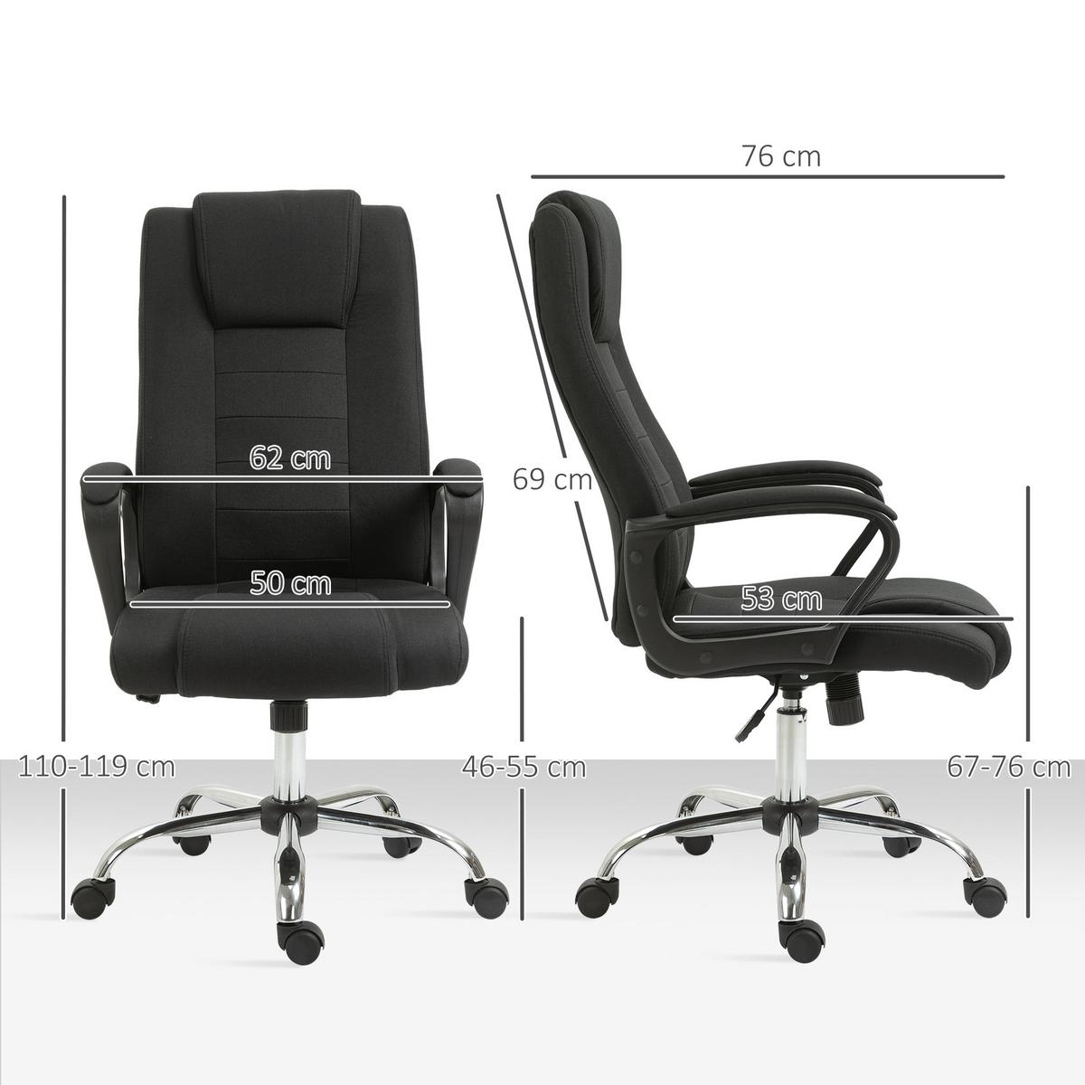 BÜROSTUHL Computerstuhl mit Wippenfunktion höhenverstellbar drehbar Leinen-Touch - Schwarz, Kunststoff (62/119/76cm) - Vinsetto