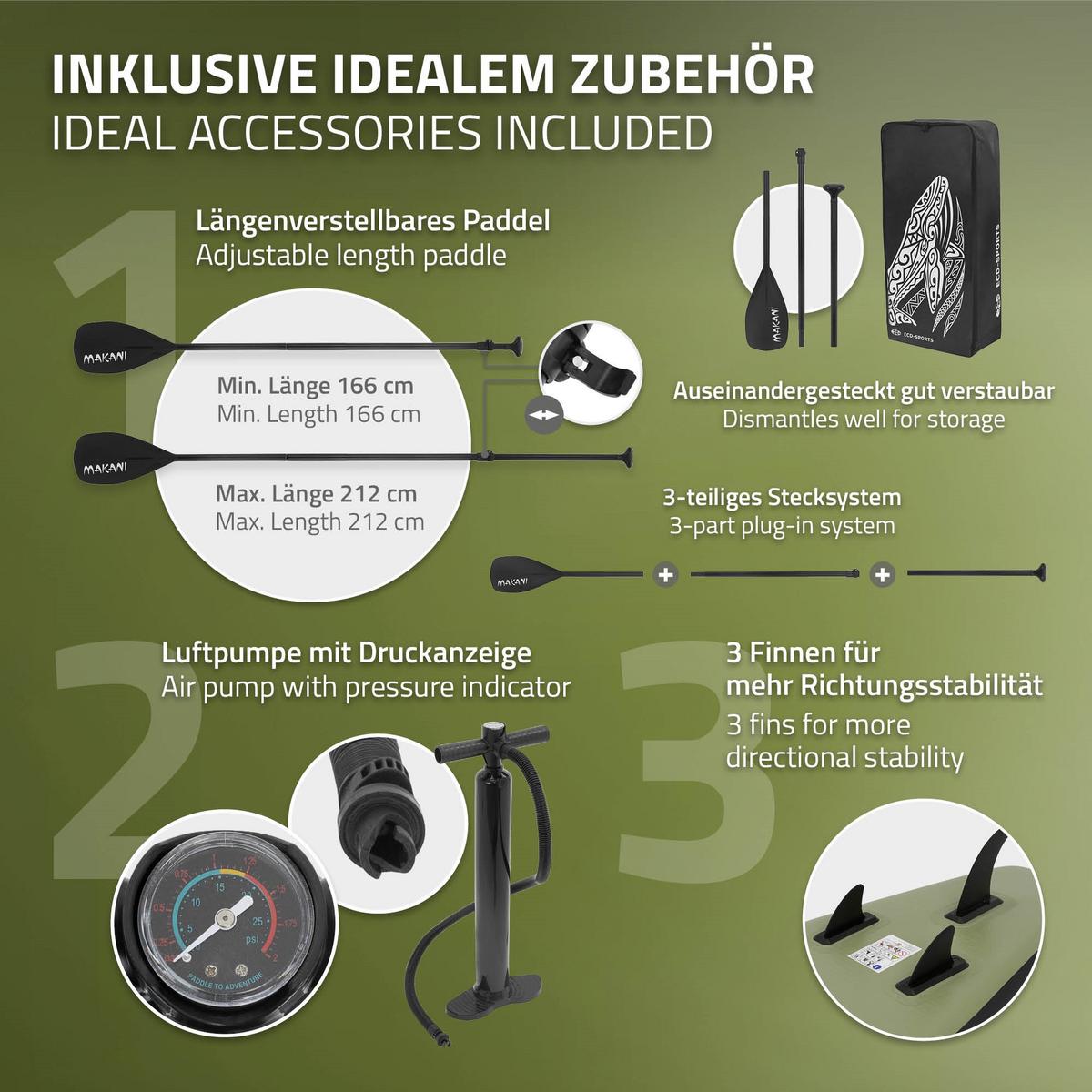 STAND UP PADDLE BOARD Makani Olive - Olivgrün, Kunststoff (320/80/15cm) - ECD-Germany