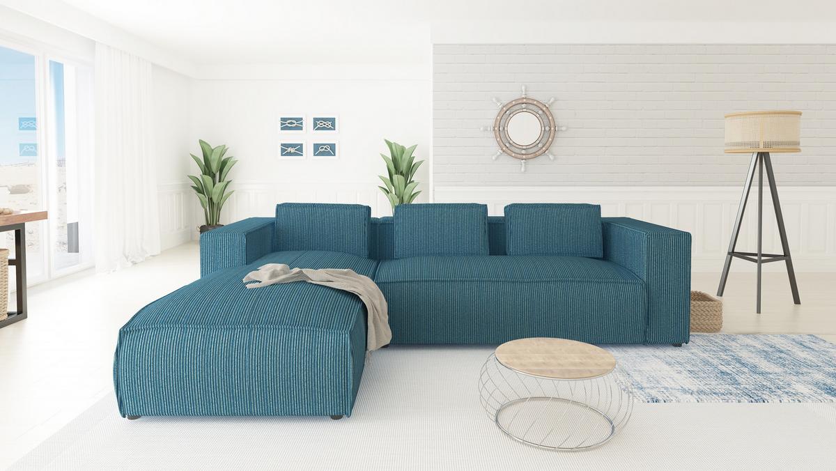 ECKSOFA Nova Türkis Cord - Türkis/Schwarz, Holz/Kunststoff (262/176cm) - S-Style