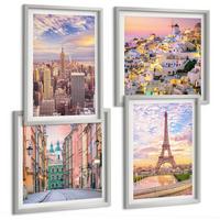 BILDER SET 4er Set - 50x50 cm & 40x60 cm Silberner Rahmen - New York Paris Oia Warschau Dämmerung - Silberfarben, Kunststoff (50/50cm) - TULUP
