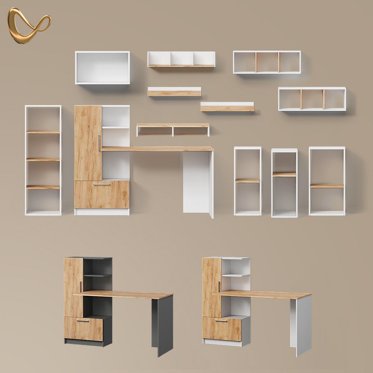 PC-SCHRANK Lorena Anthrazit/Goldkraft Eiche 28.5 x 72 cm mit 2 Fächern - Honigeiche/Anthrazit, Holzwerkstoff (28.5/72/50cm) - Livinity®