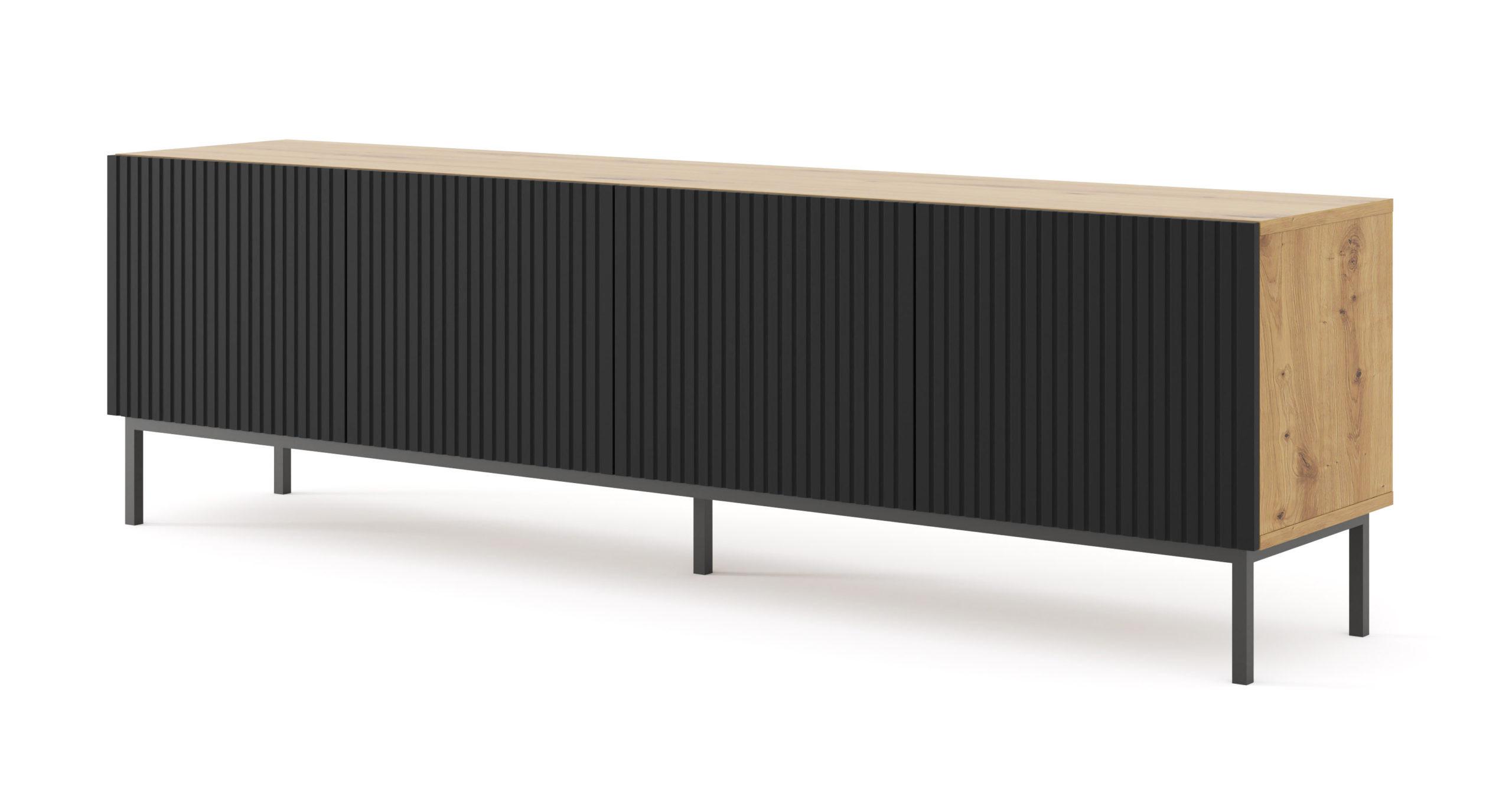 TV LOWBOARD Artisan Eiche, Schwarz, Schwarz 200/58/42 - Schwarz/Eiche Artisan, Holzwerkstoff (200/58/42cm) - RAUMHIRSCH FURNITURE
