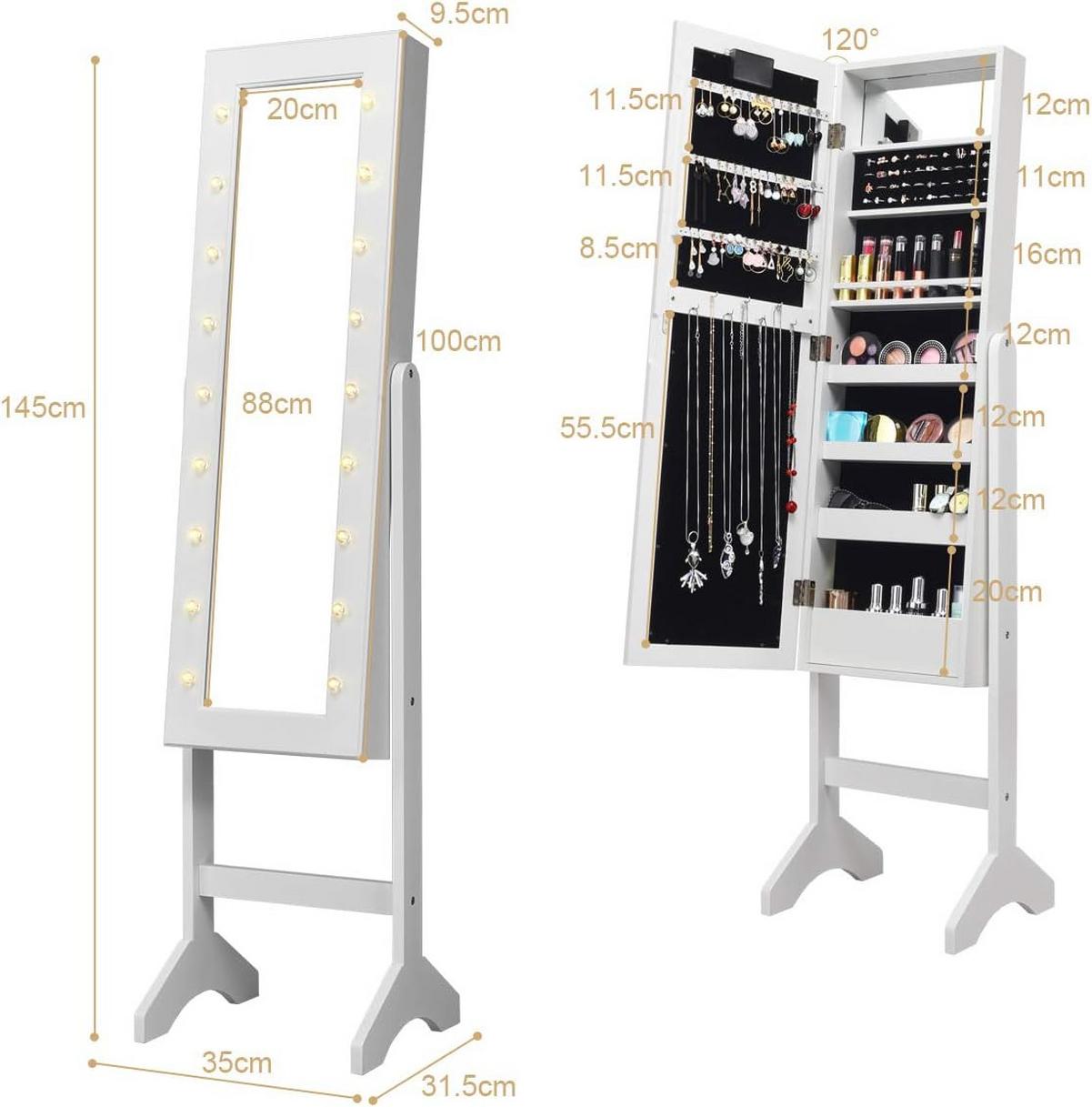 SCHMUCKSCHRANK 145cm Weiß - Weiß, Holz (35/145/32cm) - COSTWAY