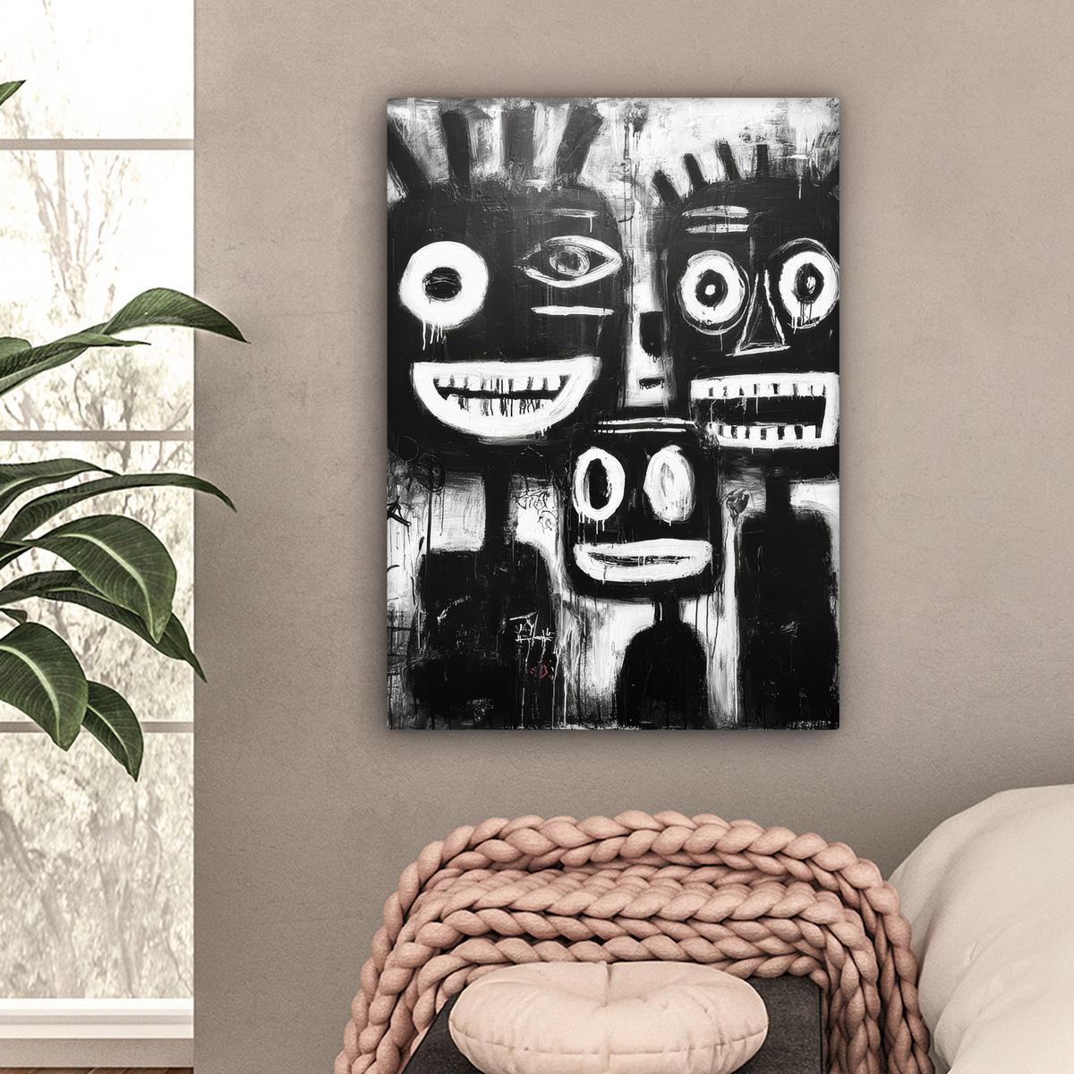 LEINWANDBILD Malerei - Figuren - Schwarz - Abstrakt Wandbild Wohnzimmer 60x80 cm - Schwarz, Textil (60/80cm) - MuchoWow