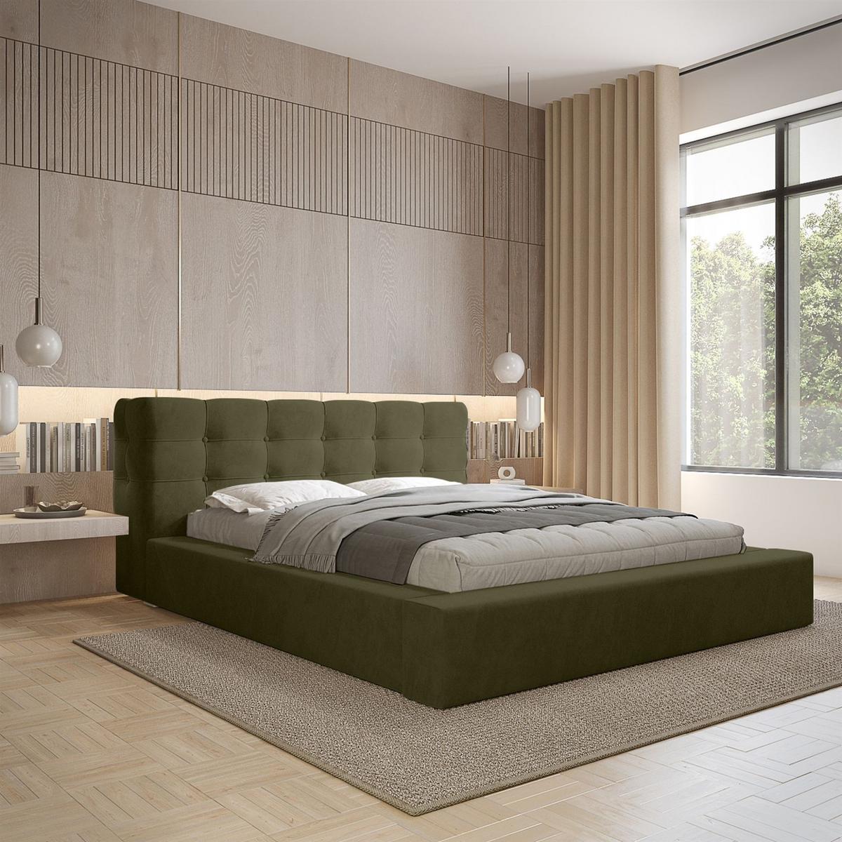 POLSTERBETT Antonio Stoff Ditra - Grün, Holzwerkstoff/Textil (140/200cm) - Fun Möbel