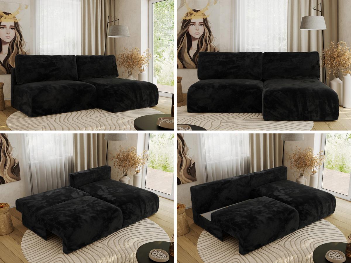 ECKSCHLAFSOFA VIVO L Schwarz Plüsch - rechts - Schwarz, Kunststoff/Textil (150/223cm) - MKS