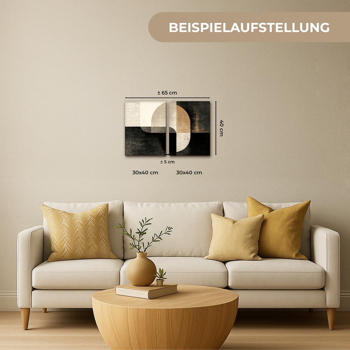 LEINWANDBILD 2er Set Formen - Abstrakt - Gold 60x40 cm - Schwarz, Textil (60/40cm) - MuchoWow