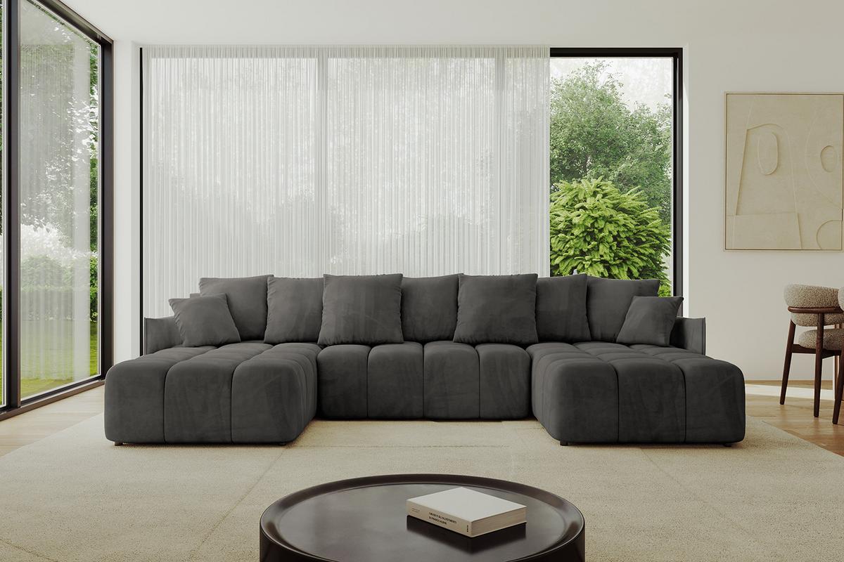 WOHNLANDSCHAFT LONLI-U 355x189x68 Dunkelgrau Velours - Anthrazit, Holzwerkstoff/Kunststoff (355/68/189cm) - ALTDECOR