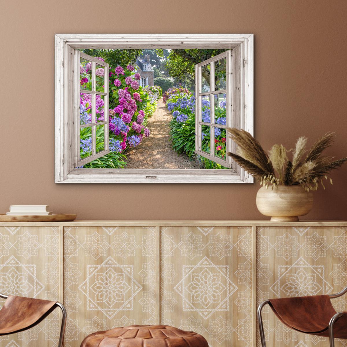 METALLBILD Hortensie - Durchsichtig - Blumen - Sommer - Lila - Weg 80x60 cm - Lila, Metall (80/60cm) - MuchoWow
