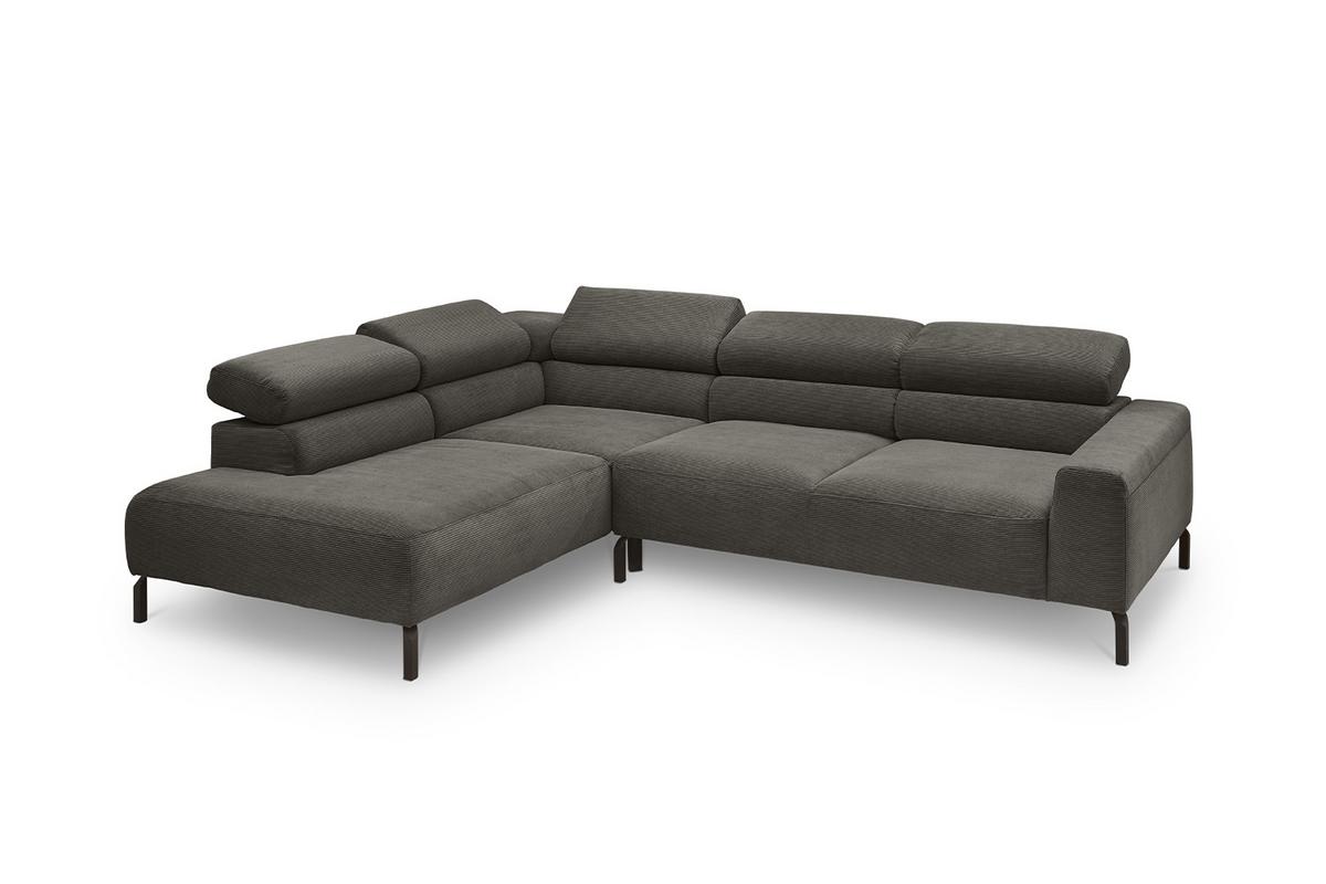 ECKSOFA MIT MOTORISCHEM SITZVORZUG DELIA Anthrazit Cord Relaxfunktion - Anthrazit/Schwarz, Textil/Metall (276/219cm) - KAWOLA