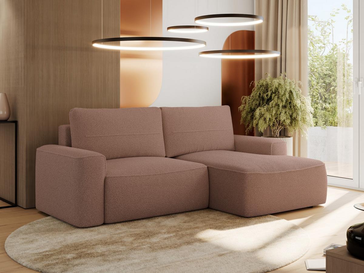 ECKSOFA BELLUNO L Rosa Boucle - Rechts - Schwarz/Rosa, Textil (233/144cm) - MKS