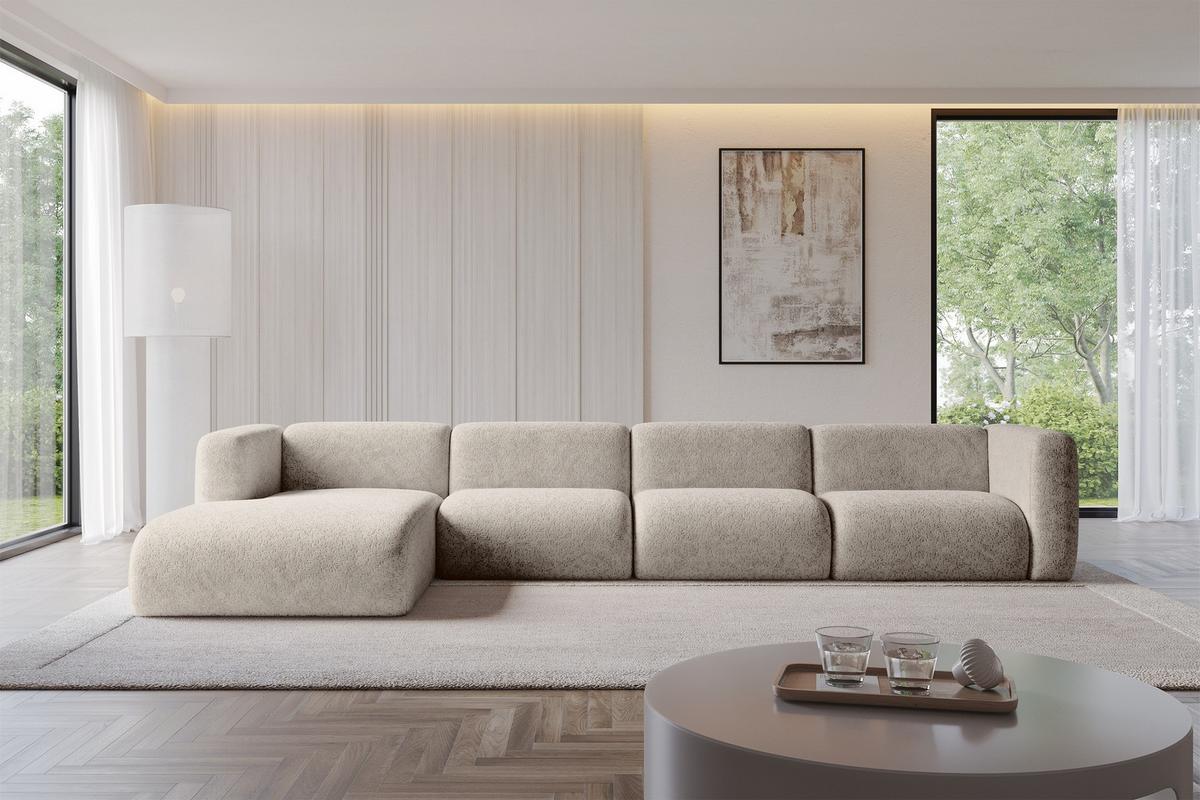 ECKSOFA Ottomane Links MIRA-L3 409x179x70 Beige Velours - Beige/Schwarz, Holzwerkstoff/Kunststoff (409/179cm) - ALTDECOR