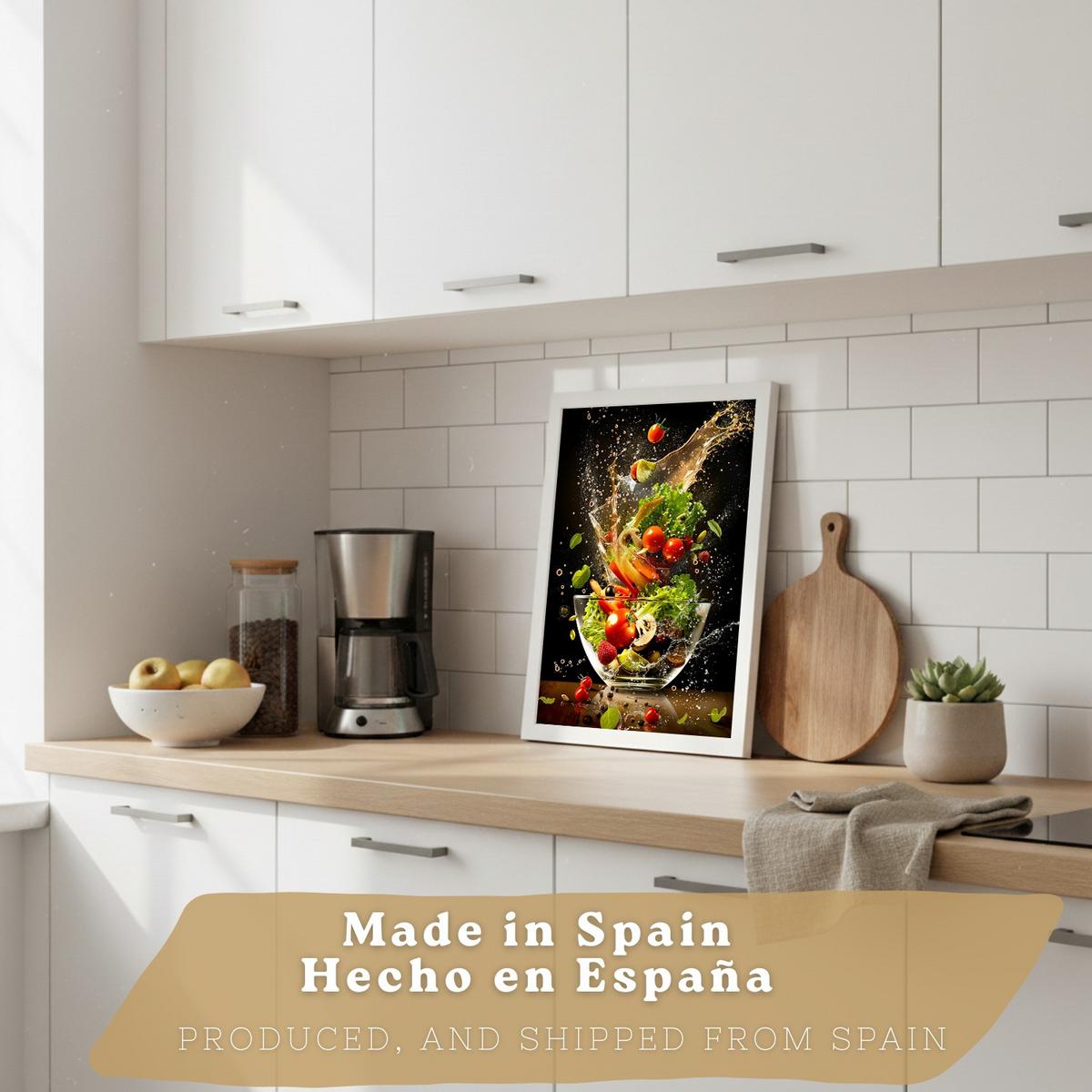 POSTER 3er Set Küchen-Wandbilder Dessert Salat und Obst Splash Fotografie Schwarzer Hintergrund Esszimmer Rahmenlos A4 - Klar, Papier (29.7/1/21cm) - Nacnic
