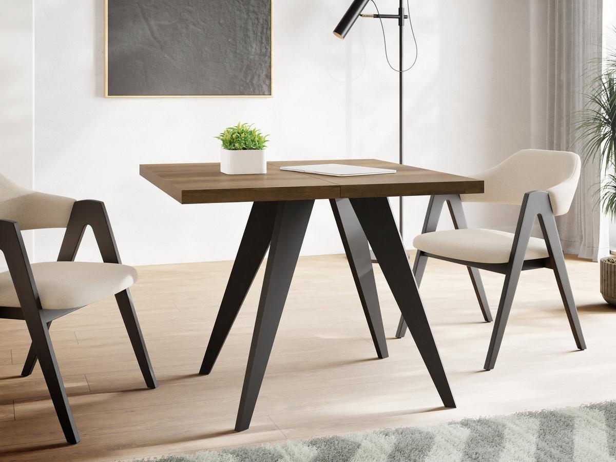 ESSTISCH Quadro quadratischer ausziehbarer, Lefkas Eiche 100-150/100/76 cm - Alteiche/Schwarz, Holz/Holzwerkstoff (100/150/76cm) - WFL GROUP