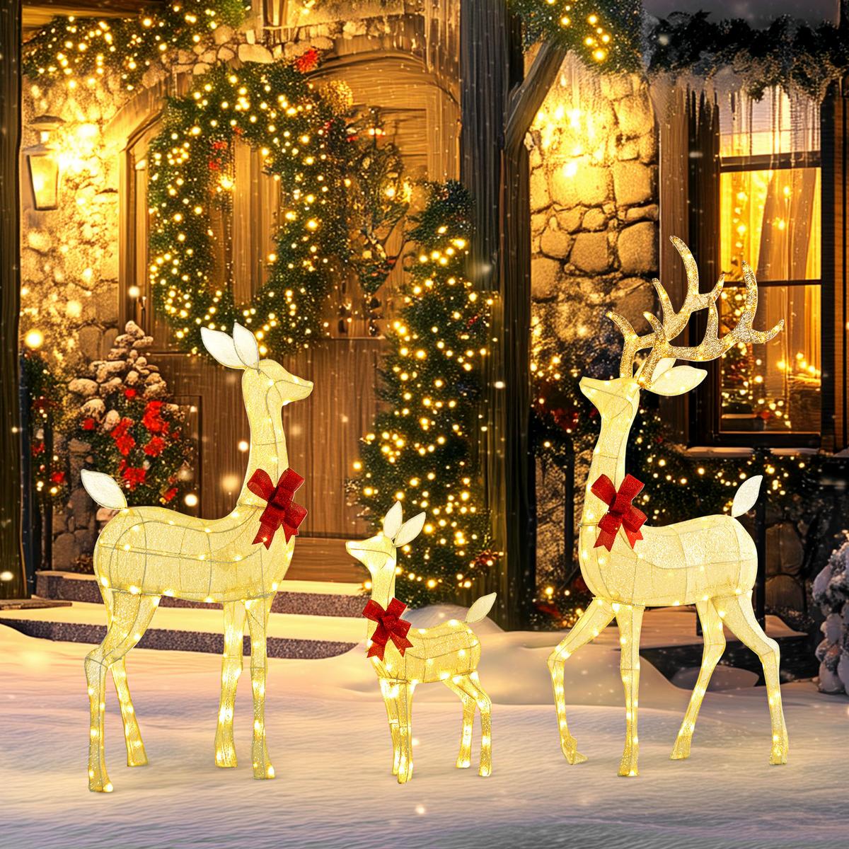 3ER Set LED Rentier, Weihnachtsdeko mit 283 warmweißen Lichtern Stahlrahmen - Silberfarben, Kunststoff (37/134/64cm) - Outsunny