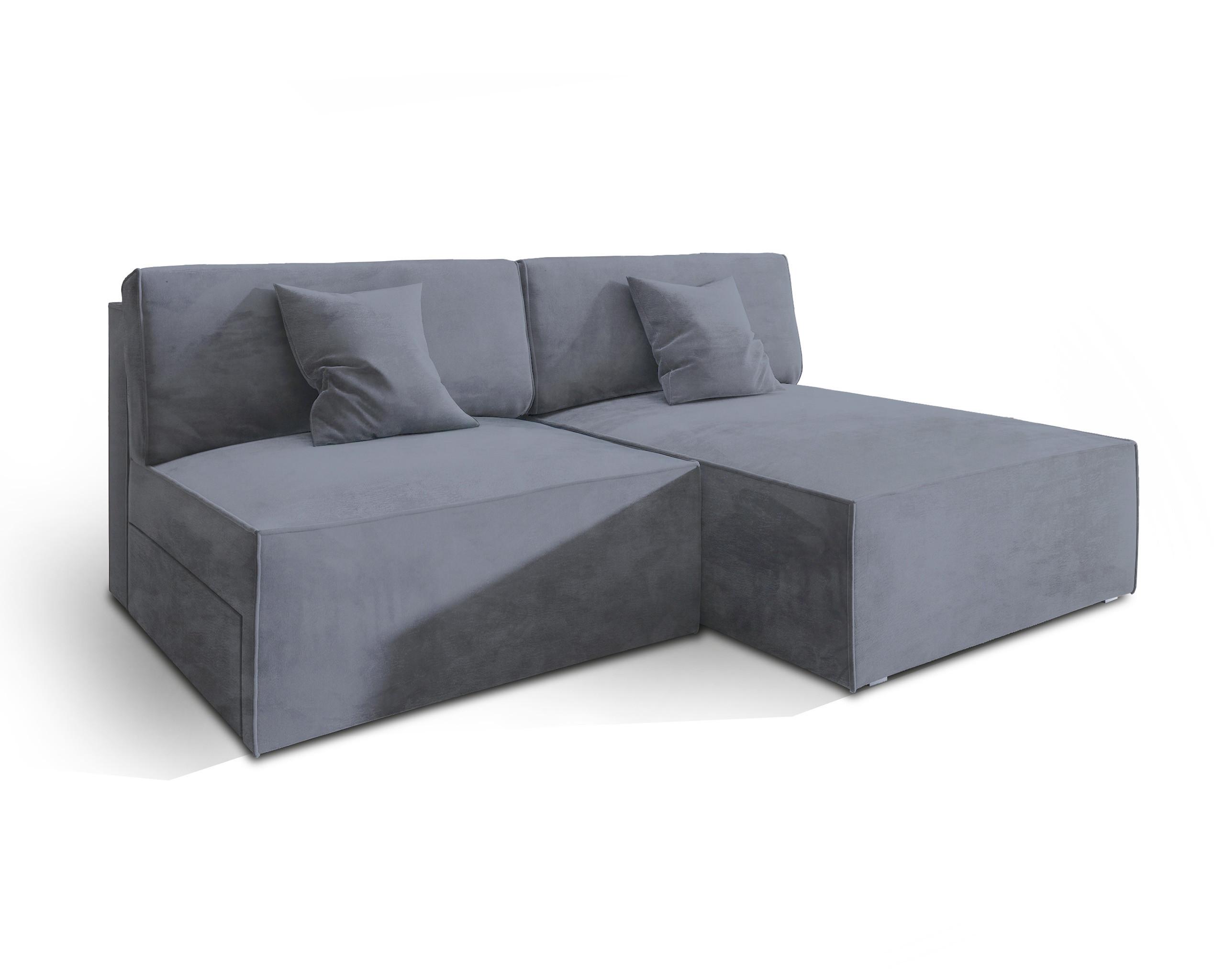ECKSOFA FIORO M Grau Velours-Stoff mit Schlaffunktion - Grau, Holz/Kunststoff (204/148cm) - MASSENO