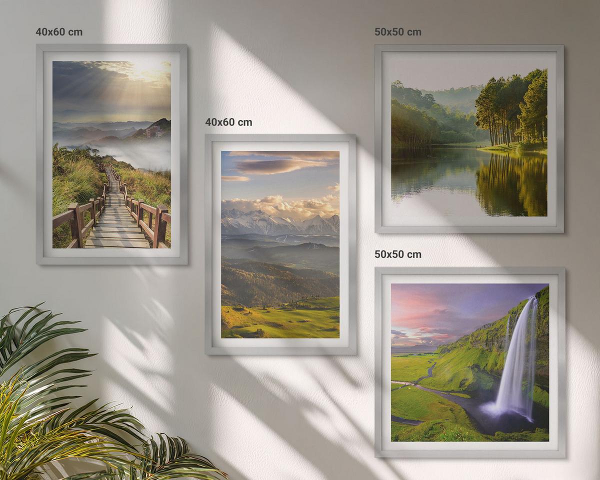 BILDER SET 4er Set - 50x50 cm & 40x60 cm Silberner Rahmen - Berglandschaften Wasserfall - Silberfarben, Kunststoff (50/50cm) - TULUP