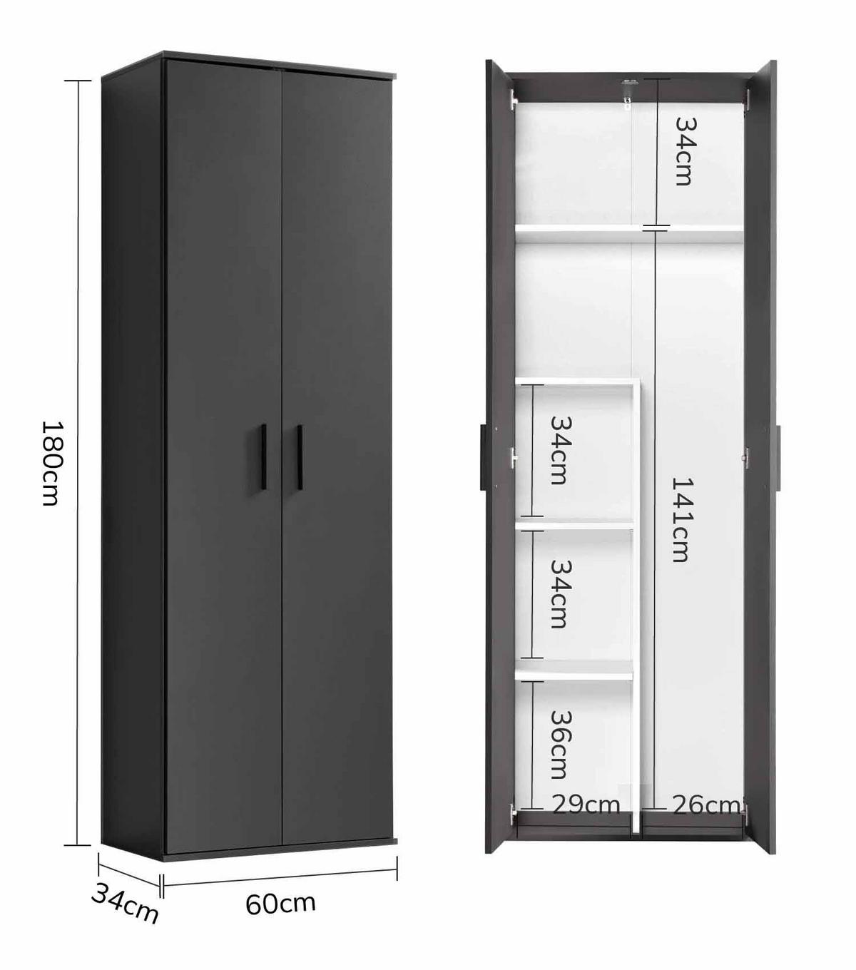 BESENSCHRANK Der Lange - Anthrazit/Schwarz, Holzwerkstoff (60/180/34cm) - Mokebo