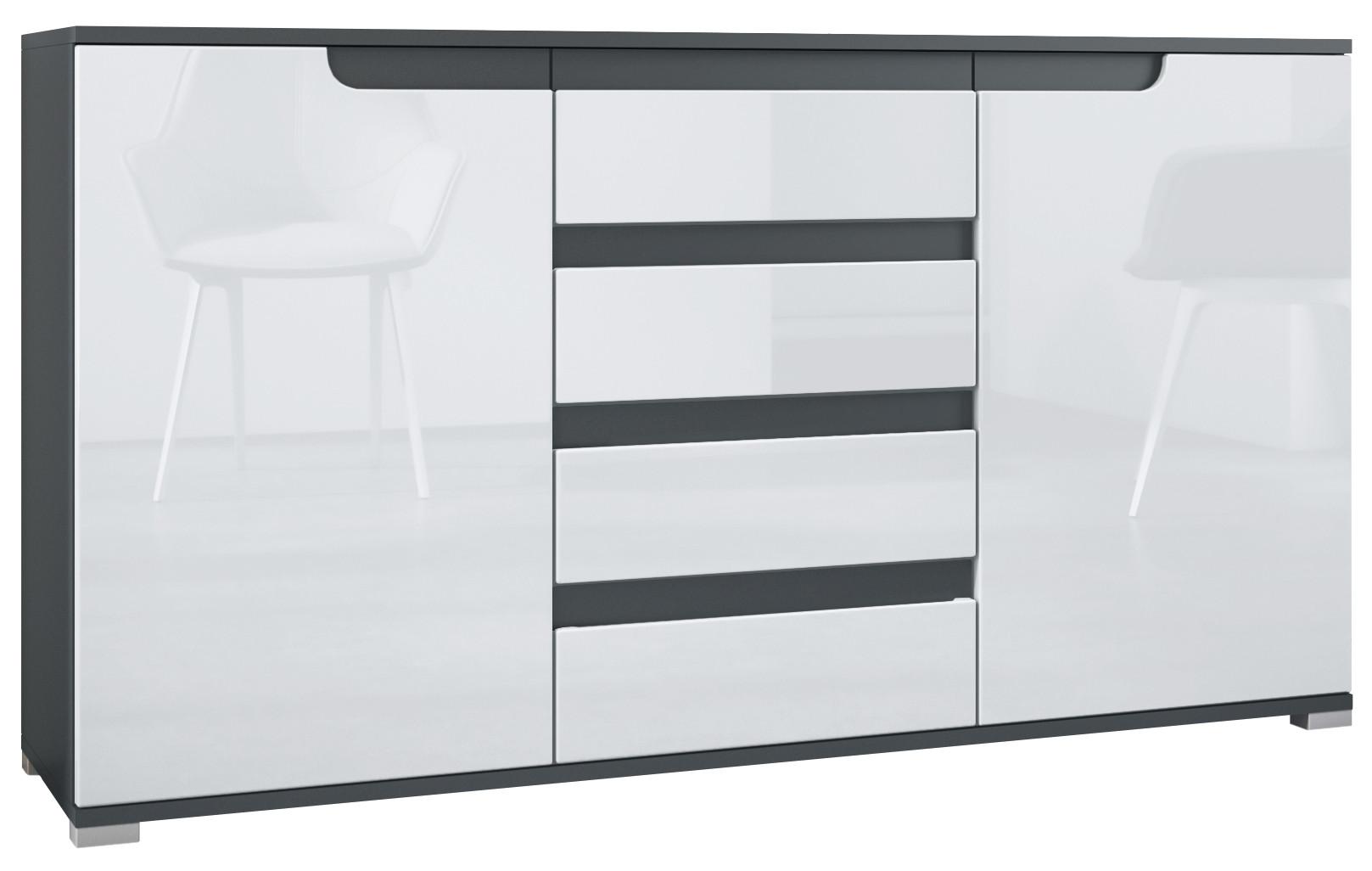 SIDEBOARD Sylt Weiß Hochglanz / Anthrazit matt - Weiß Hochglanz/Anthrazit, Holzwerkstoff (138.5/75.5/35cm) - Vladon
