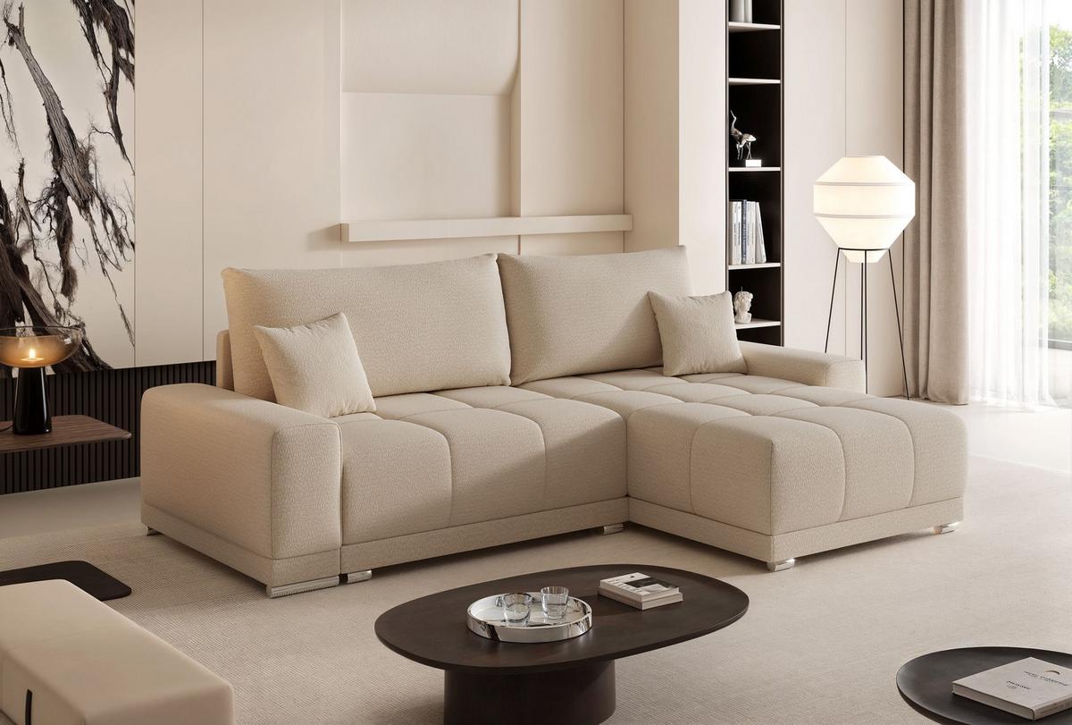 ECKSOFA TARA mit Schlaffunktion und Bettkasten Beige - Chromfarben/Beige, Kunststoff/Textil (261/178cm) - Idohome