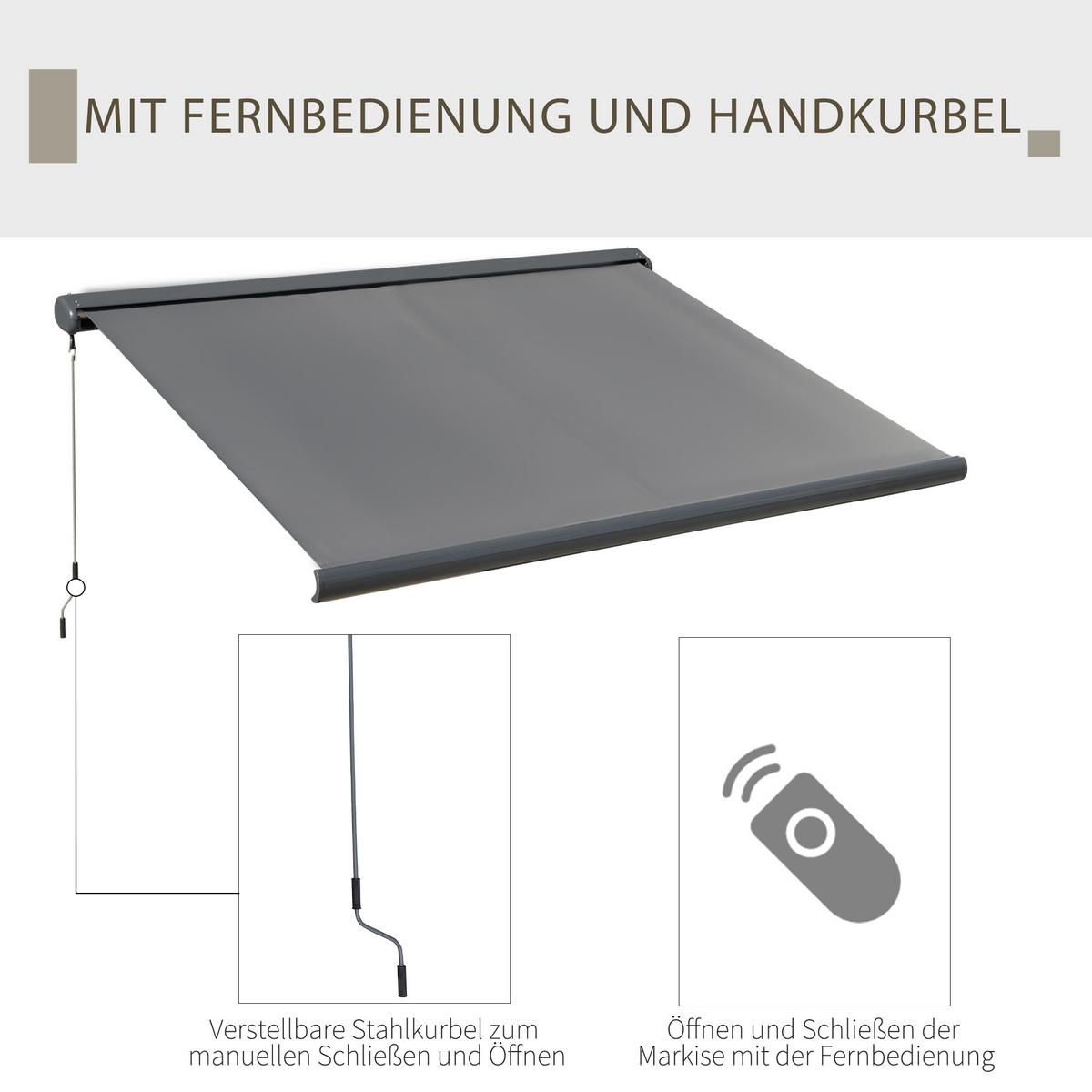 MARKISE elektrisch mit Fernbedienung Handkurbel Kassettenmarkise 3x2,5m - Dunkelgrau, Metall (2.5/1/3cm) - Outsunny