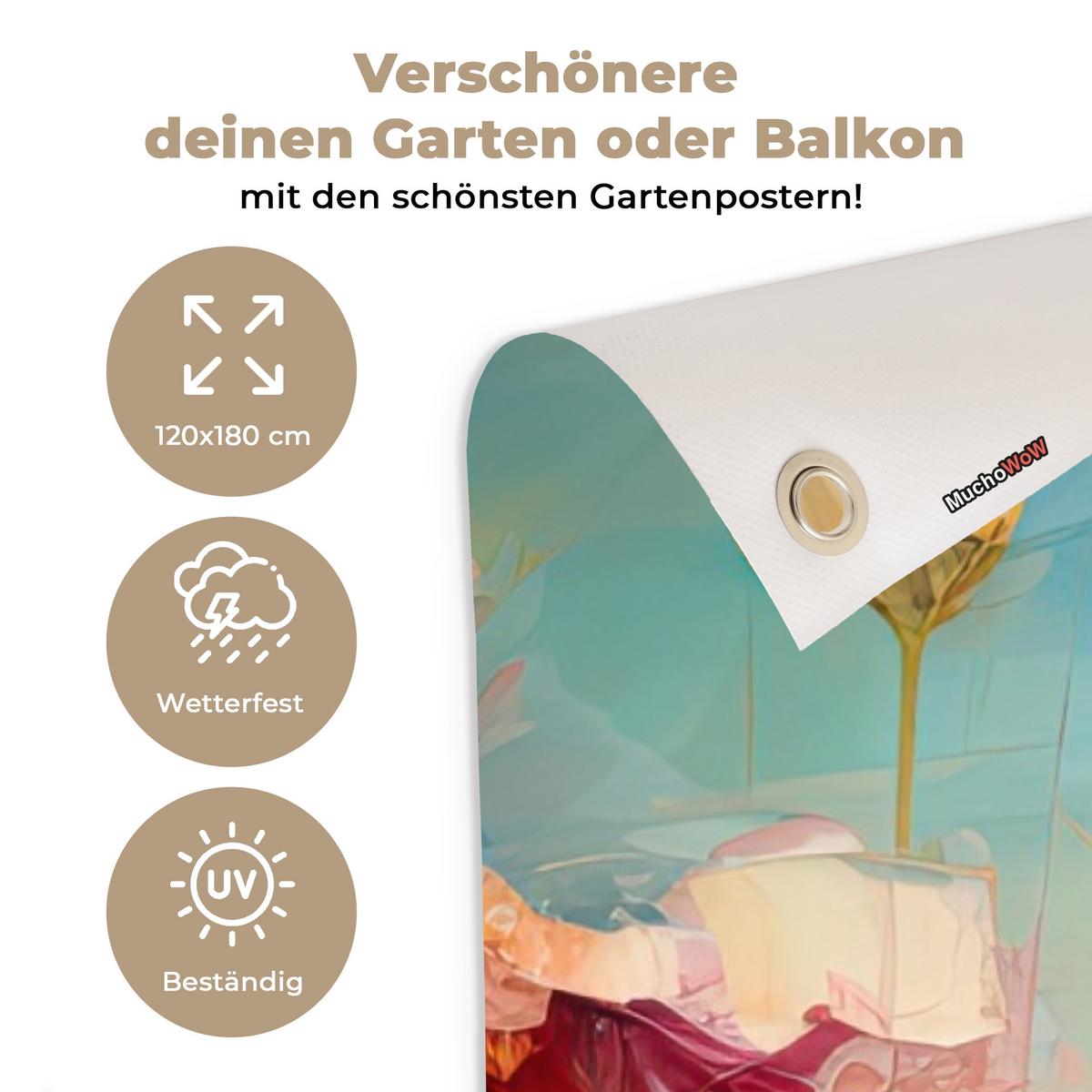 GARTENPOSTER Blumen - Aquarell - Kunst - Botanisch - Natur Bild 120x180 cm - Orange, Kunststoff (120/180/0.2cm) - OnlyWow