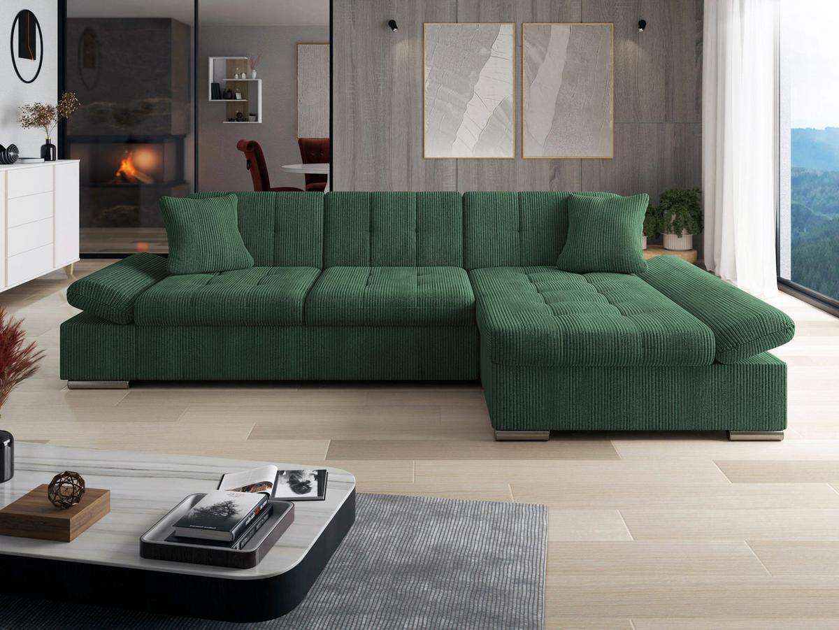 ECKSOFA Montana Cord, Seite: Rechts - Dunkelgrün, Holz/Textil (161/278cm) - MIRJAN24